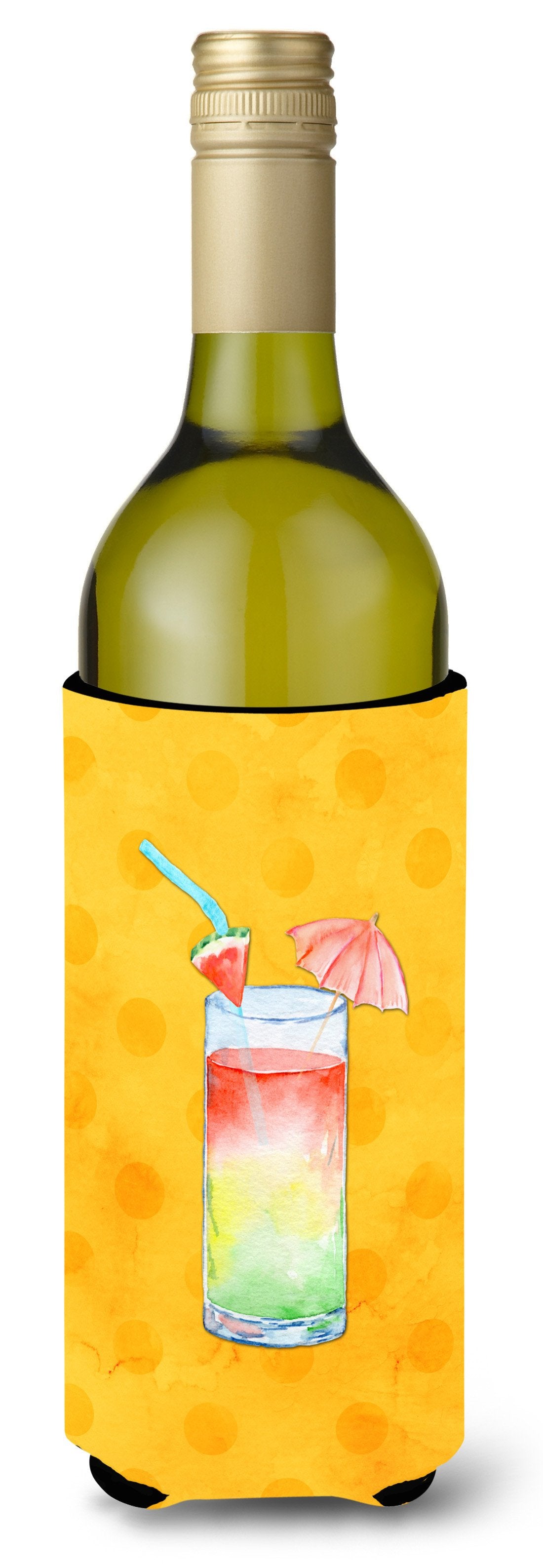 Umberella Cocktail Yellow Polkadot Wine Bottle Beverge Insulator Hugger BB8212LITERK by Caroline's Treasures