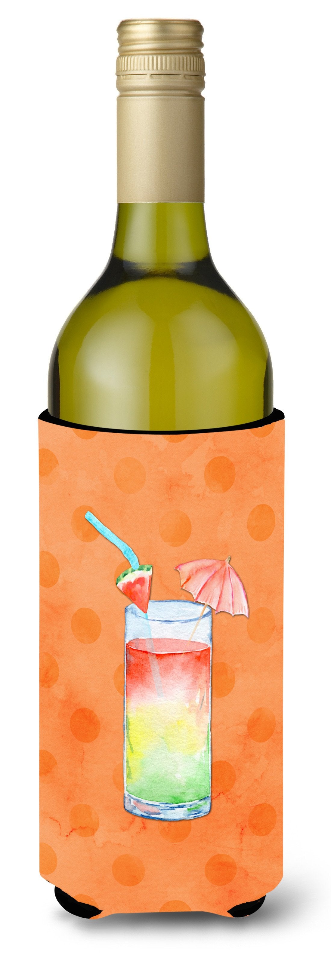 Umberella Cocktail Orange Polkadot Wine Bottle Beverge Insulator Hugger BB8213LITERK by Caroline&#39;s Treasures