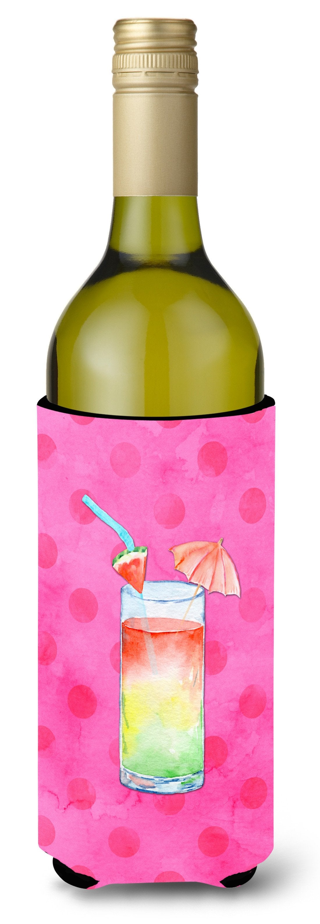 Umberella Cocktail Pink Polkadot Wine Bottle Beverge Insulator Hugger BB8214LITERK by Caroline's Treasures