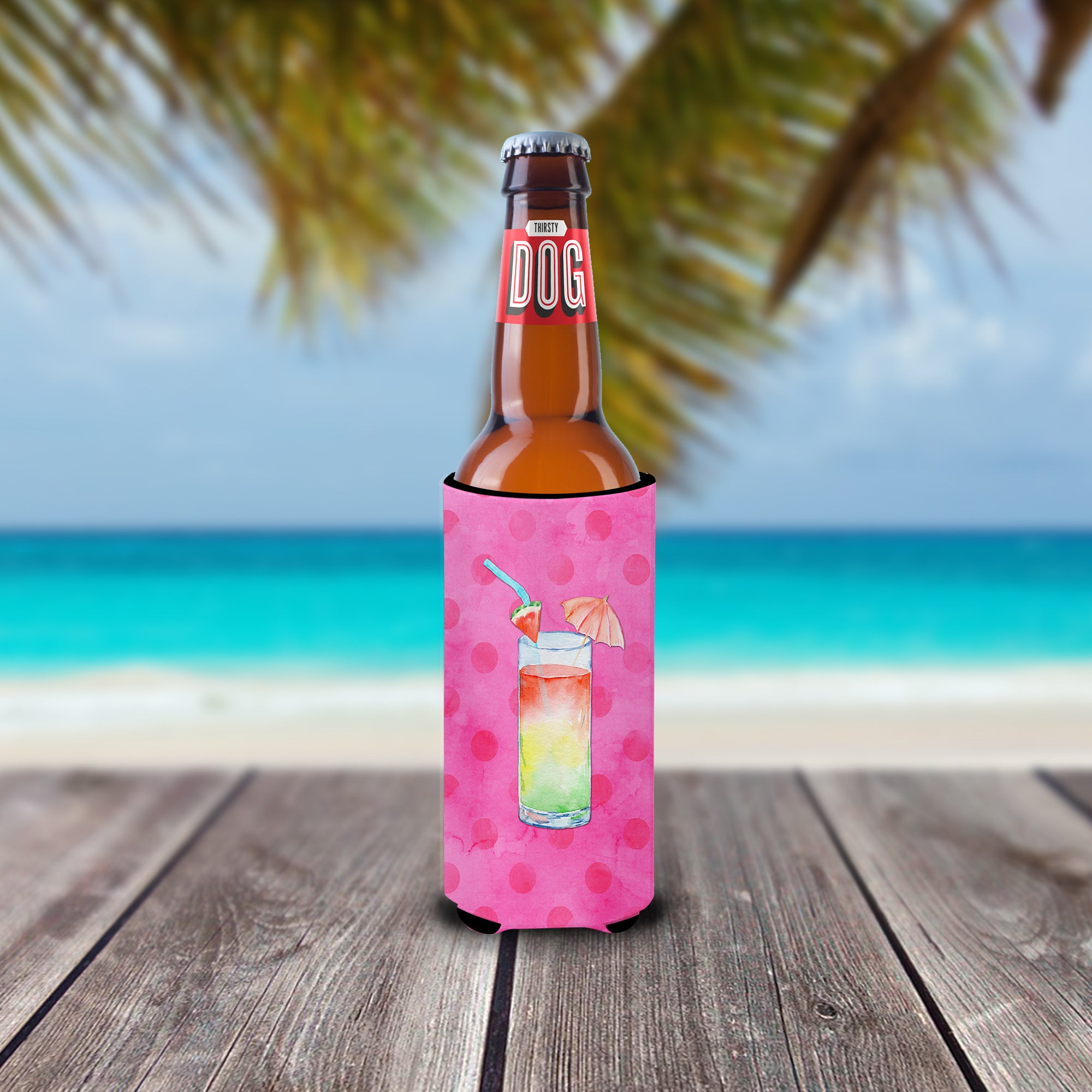 Umberella Cocktail Pink Polkadot  Ultra Hugger for slim cans BB8214MUK