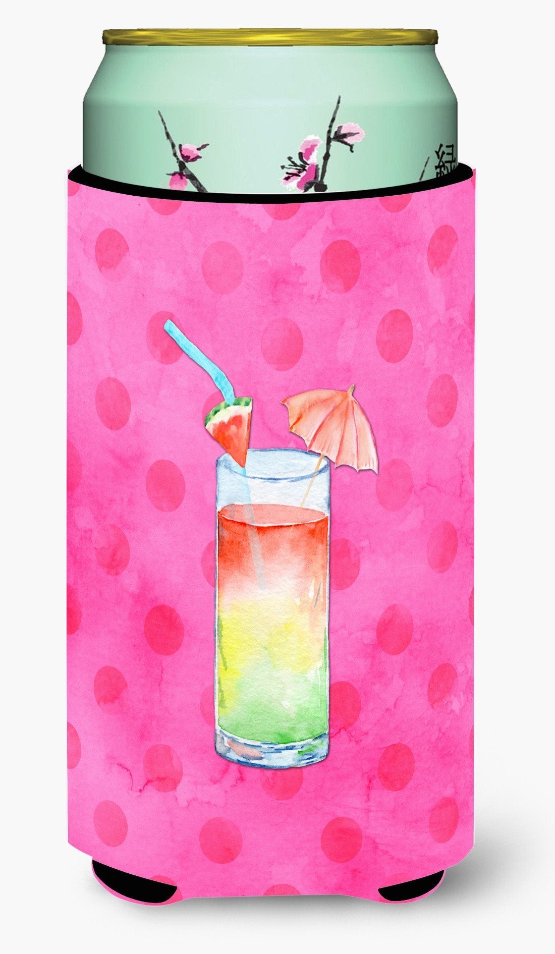 Umberella Cocktail Pink Polkadot Tall Boy Beverage Insulator Hugger BB8214TBC by Caroline's Treasures