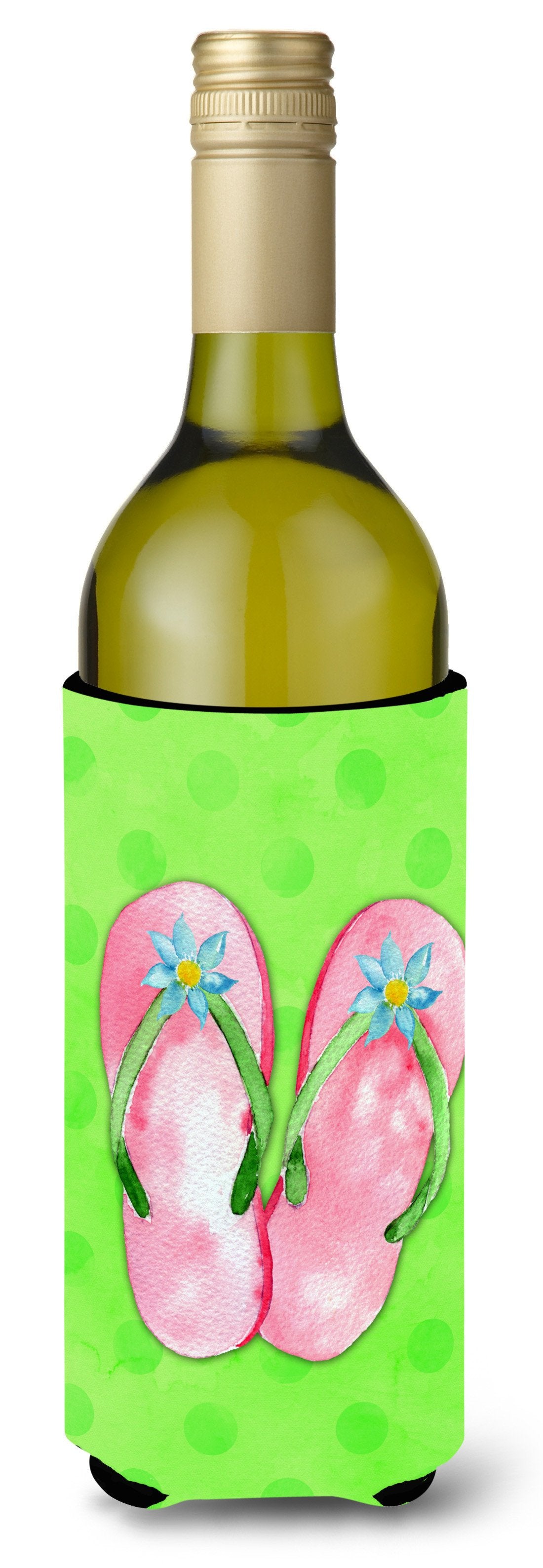 Pink Flip Flops Green Polkadot Wine Bottle Beverge Insulator Hugger BB8220LITERK by Caroline&#39;s Treasures