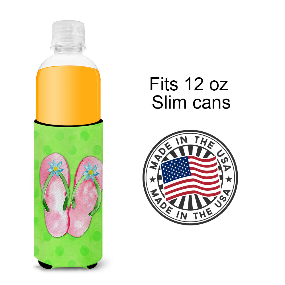 Pink Flip Flops Green Polkadot  Ultra Hugger for slim cans BB8220MUK