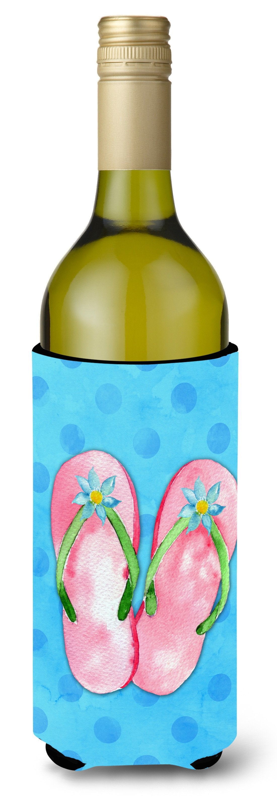 Pink Flip Flops Blue Polkadot Wine Bottle Beverge Insulator Hugger BB8221LITERK by Caroline&#39;s Treasures