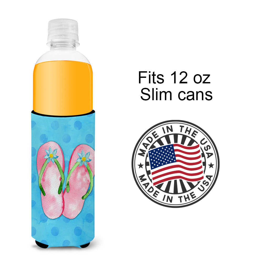 Pink Flip Flops Blue Polkadot  Ultra Hugger for slim cans BB8221MUK  the-store.com.