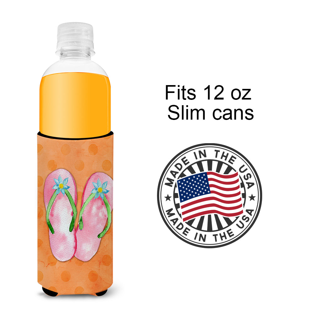 Pink Flip Flops Orange Polkadot  Ultra Hugger for slim cans BB8223MUK  the-store.com.