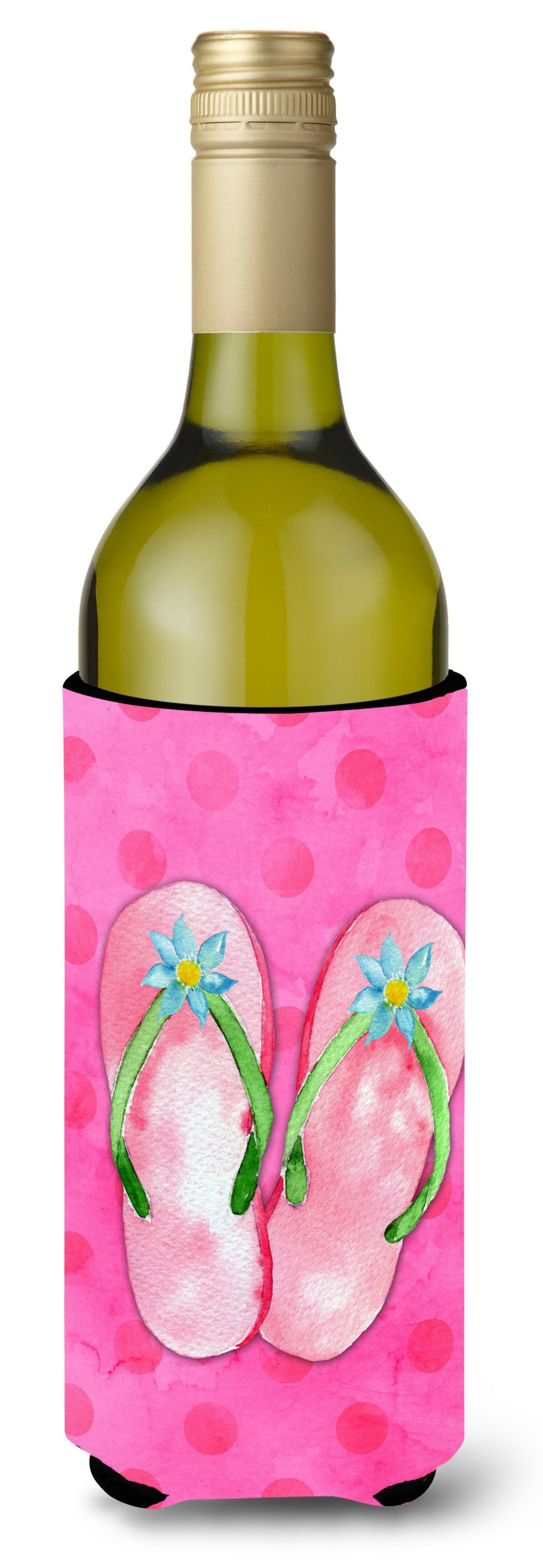 Pink Flip Flops Pink Polkadot Wine Bottle Beverge Insulator Hugger BB8224LITERK by Caroline&#39;s Treasures