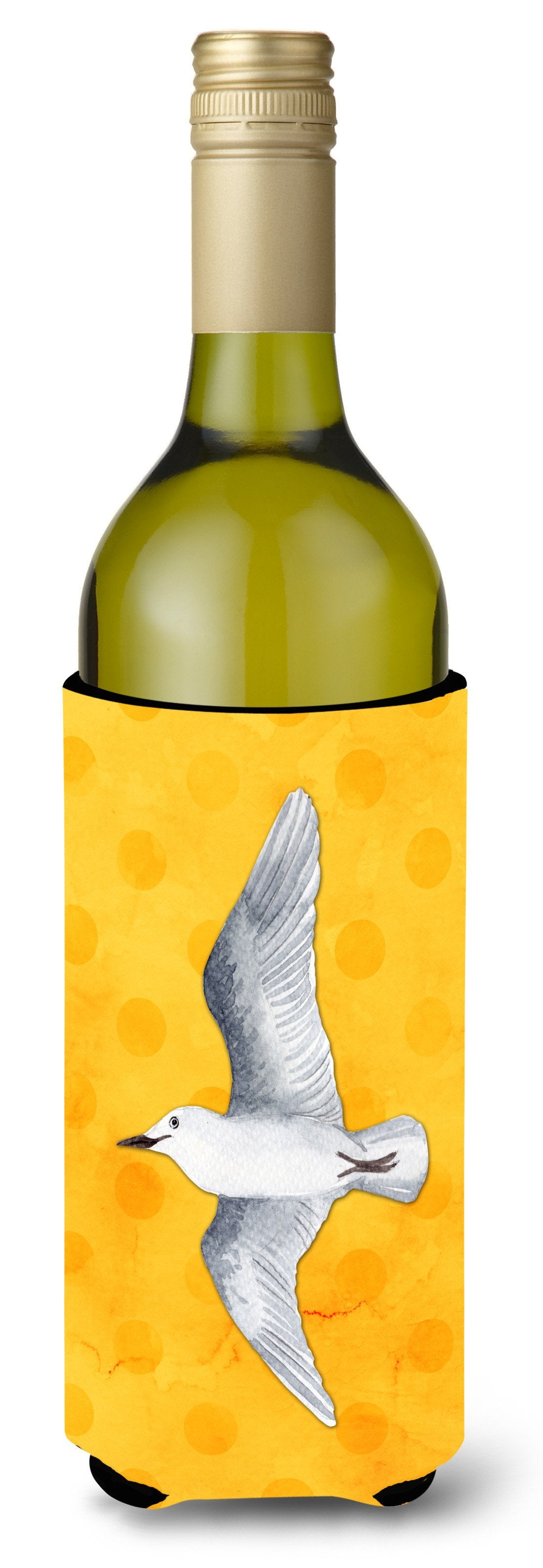 Sea Gull Yellow Polkadot Wine Bottle Beverge Insulator Hugger BB8227LITERK by Caroline&#39;s Treasures