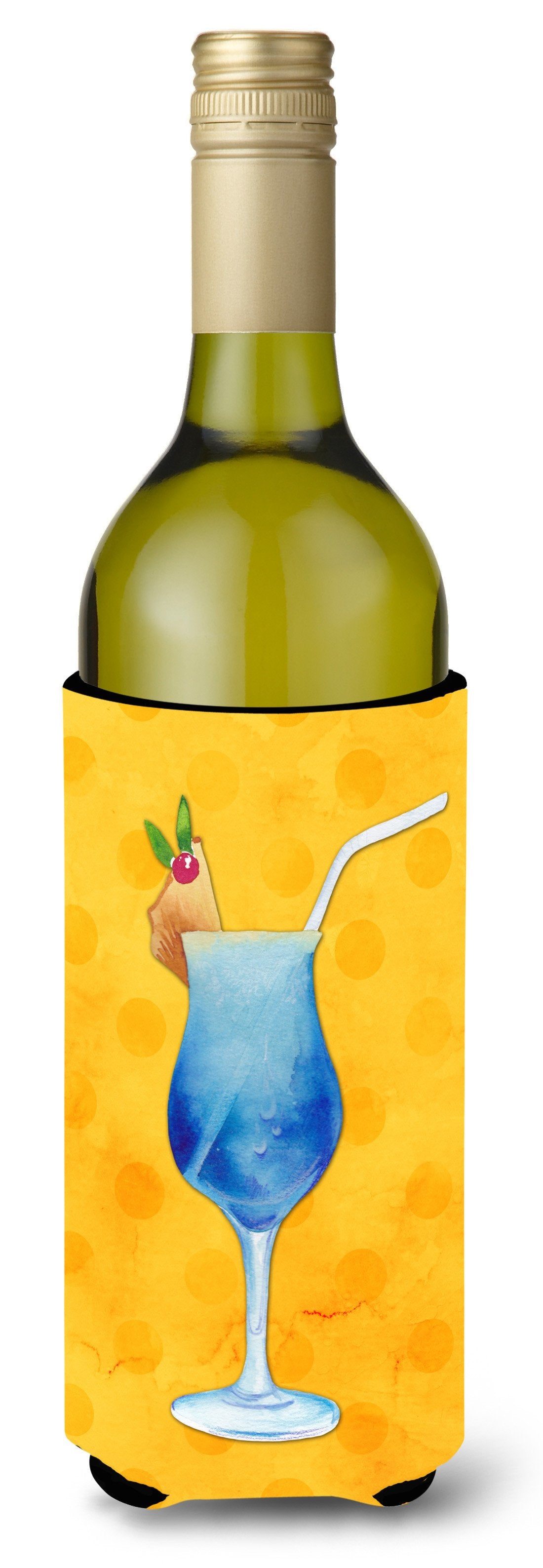 Summer Cocktail Yellow Polkadot Wine Bottle Beverge Insulator Hugger BB8232LITERK by Caroline&#39;s Treasures