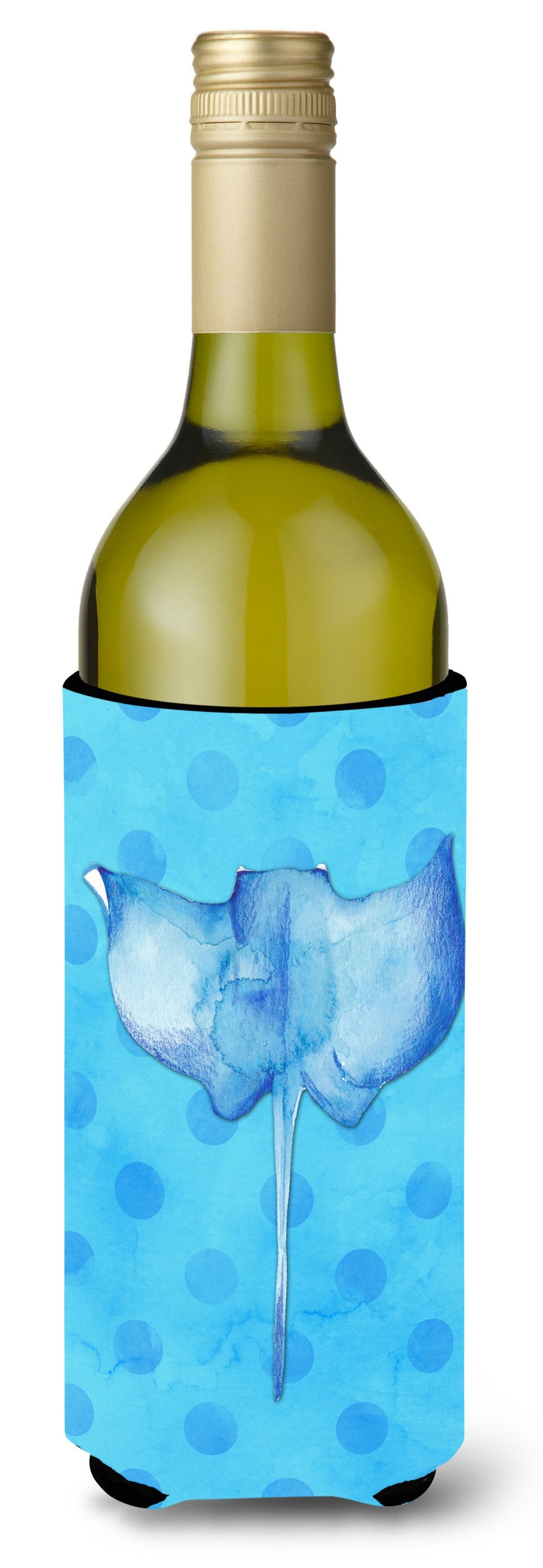 Sting Ray Blue Polkadot Wine Bottle Beverge Insulator Hugger BB8236LITERK by Caroline&#39;s Treasures