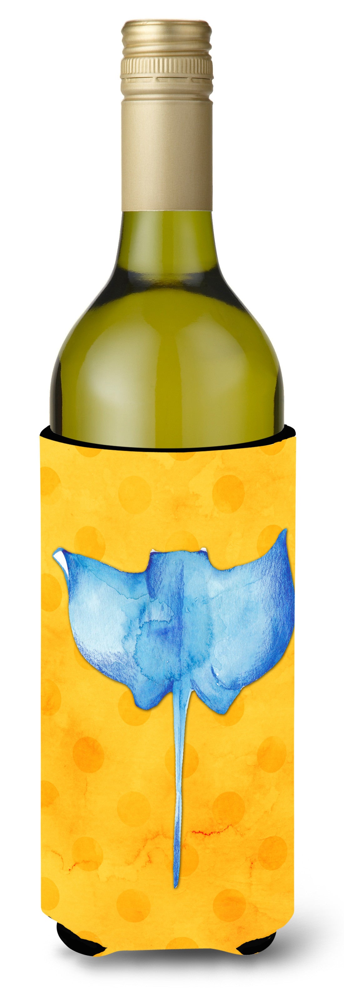 Sting Ray Yellow Polkadot Wine Bottle Beverge Insulator Hugger BB8237LITERK by Caroline's Treasures