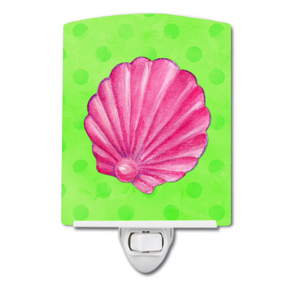 Pink Sea Shell Green Polkadot Ceramic Night Light BB8240CNL - the-store.com