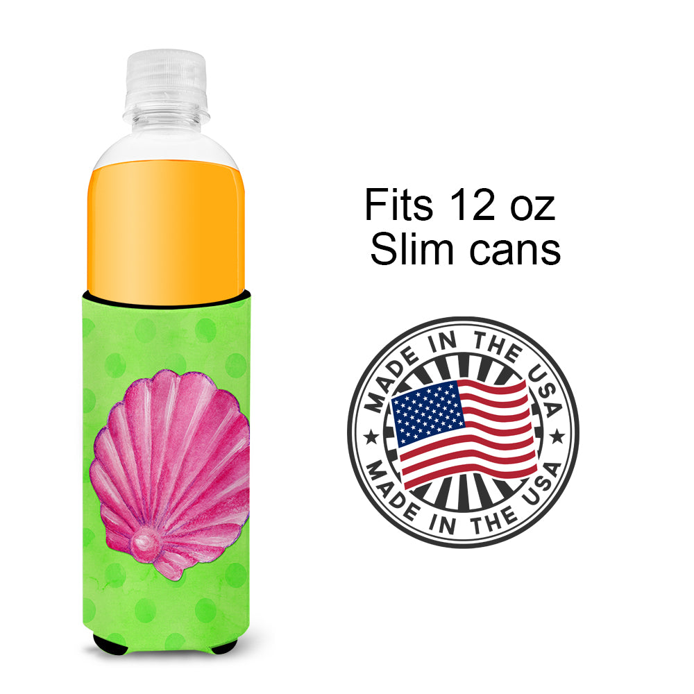 Pink Sea Shell Green Polkadot  Ultra Hugger for slim cans BB8240MUK