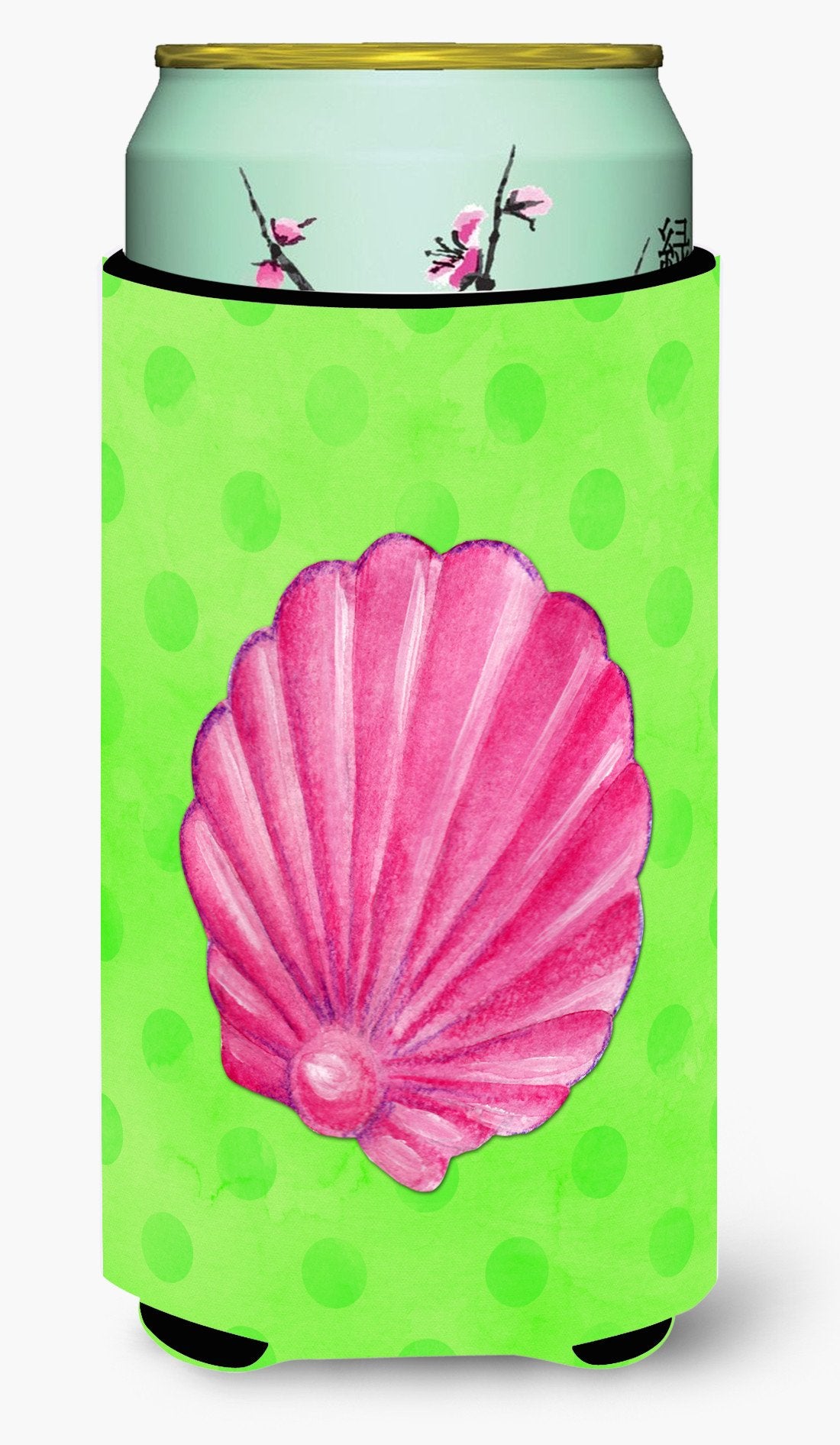 Pink Sea Shell Green Polkadot Tall Boy Beverage Insulator Hugger BB8240TBC by Caroline&#39;s Treasures