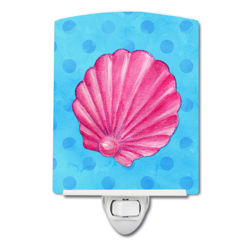 Pink Sea Shell Blue Polkadot Ceramic Night Light BB8241CNL - the-store.com