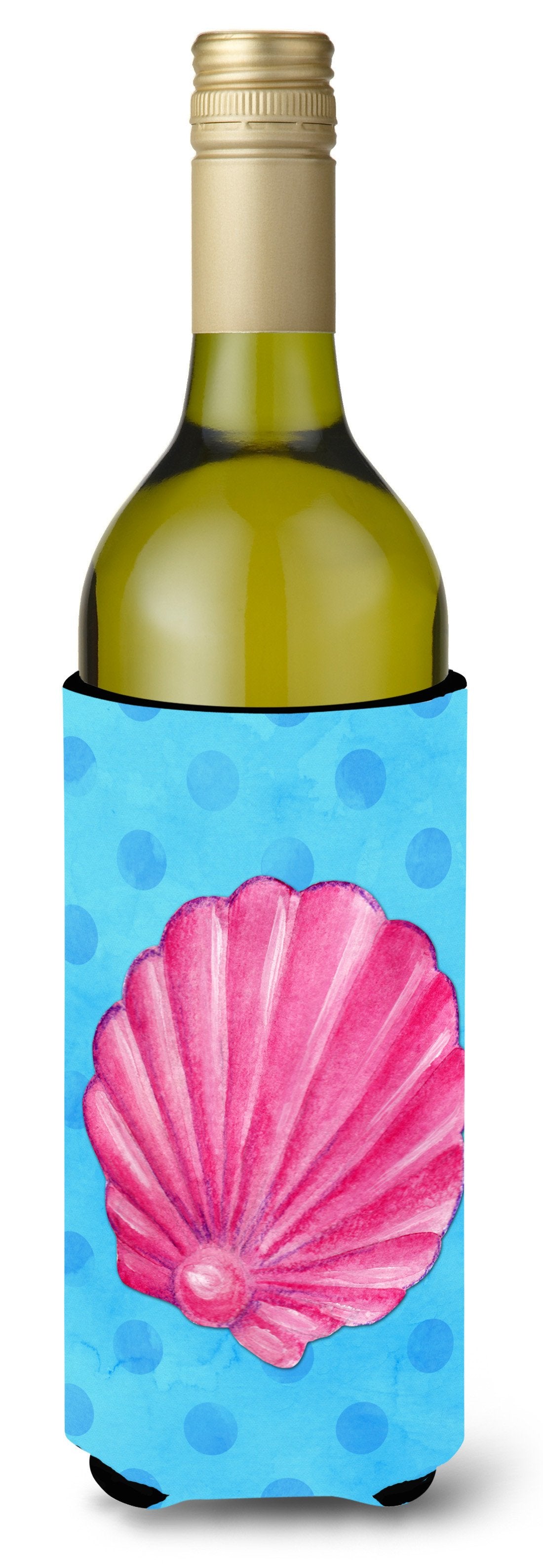 Pink Sea Shell Blue Polkadot Wine Bottle Beverge Insulator Hugger BB8241LITERK by Caroline&#39;s Treasures