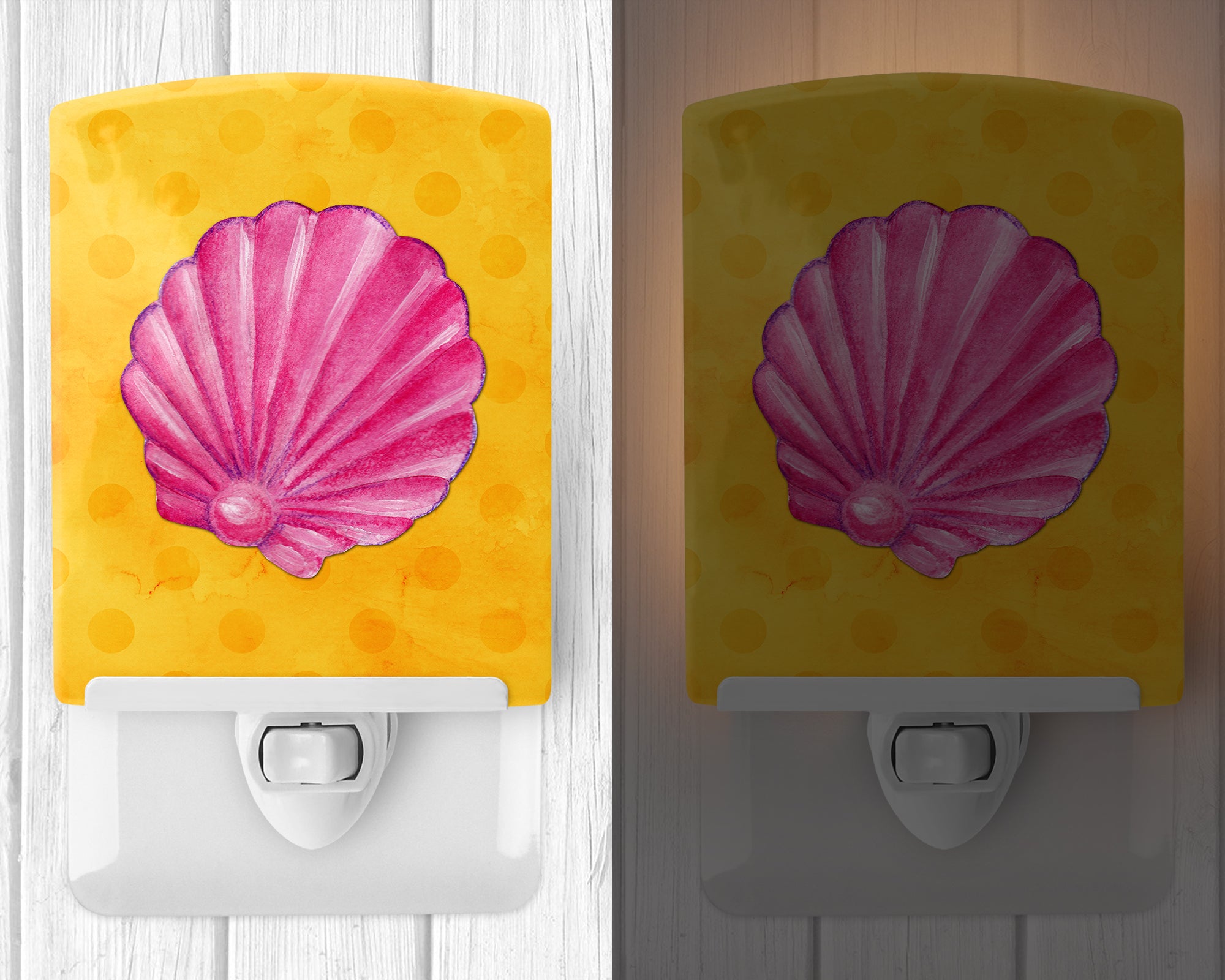 Pink Sea Shell Yellow Polkadot Ceramic Night Light BB8242CNL - the-store.com