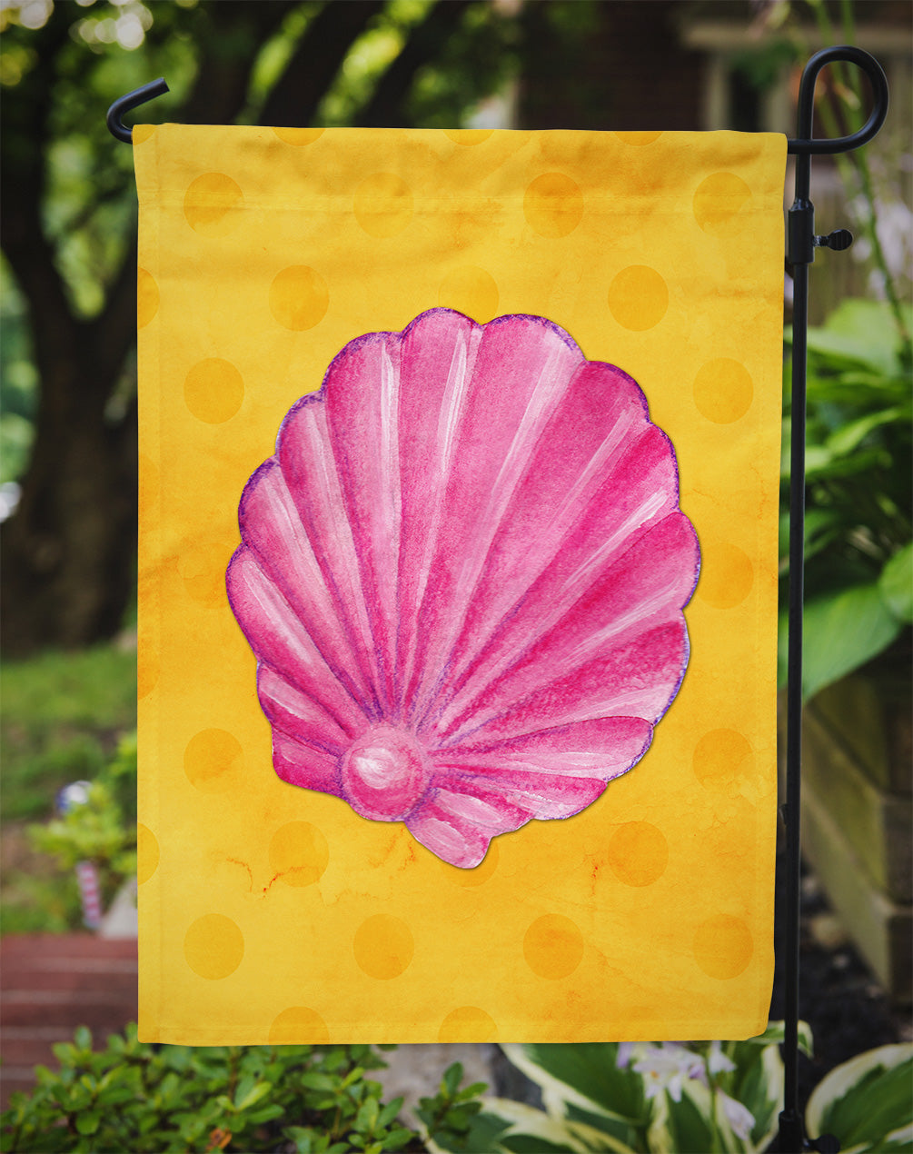 Pink Sea Shell Yellow Polkadot Flag Garden Size BB8242GF