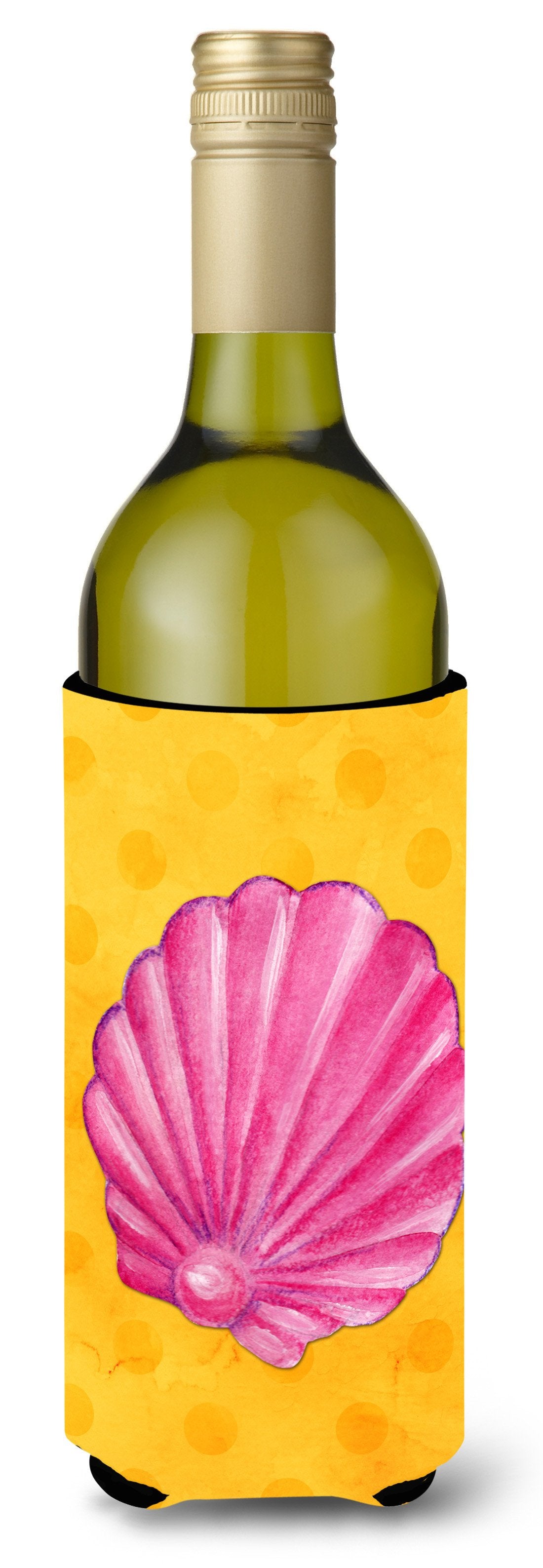 Pink Sea Shell Yellow Polkadot Wine Bottle Beverge Insulator Hugger BB8242LITERK by Caroline&#39;s Treasures