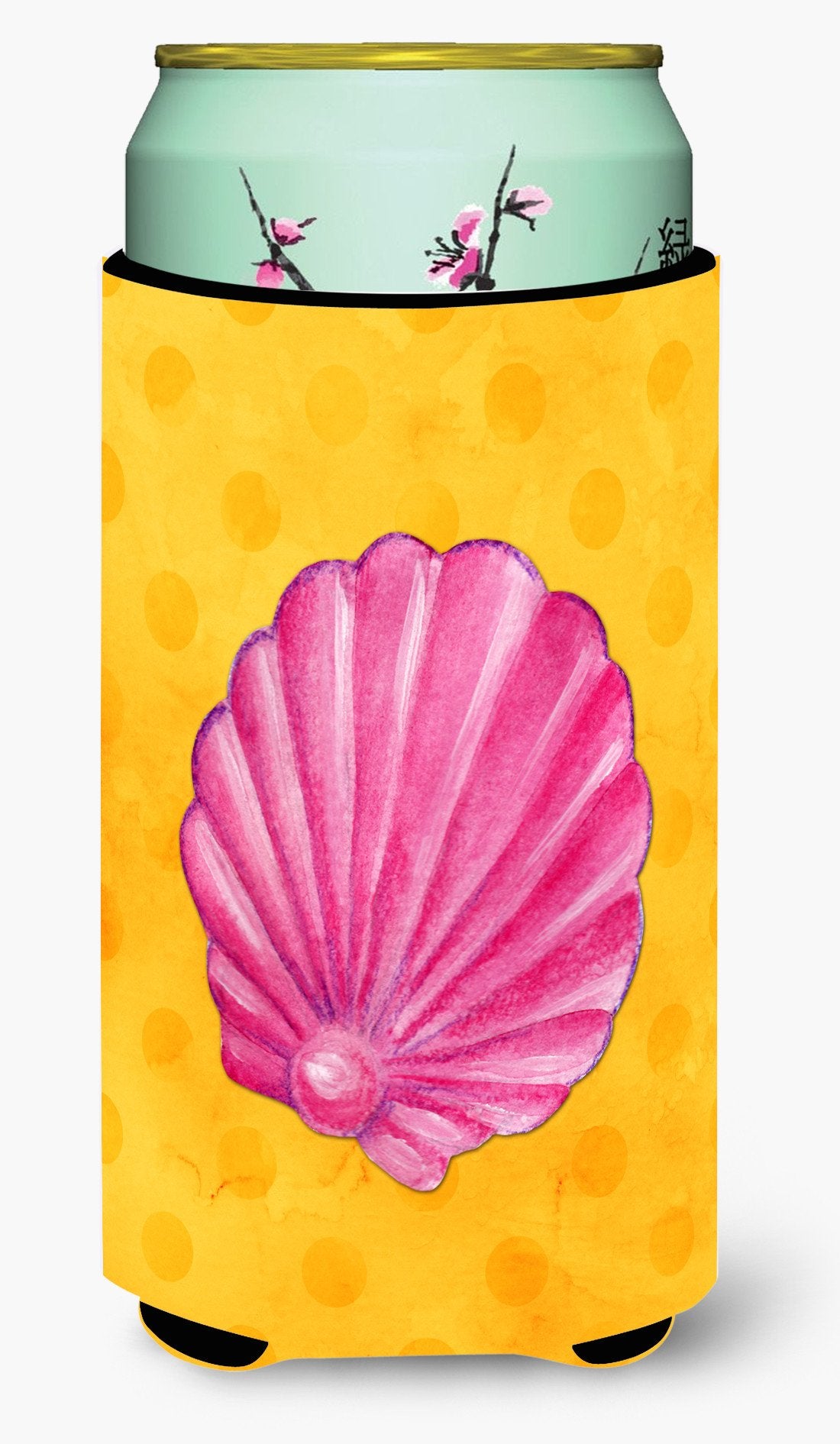 Pink Sea Shell Yellow Polkadot Tall Boy Beverage Insulator Hugger BB8242TBC by Caroline&#39;s Treasures