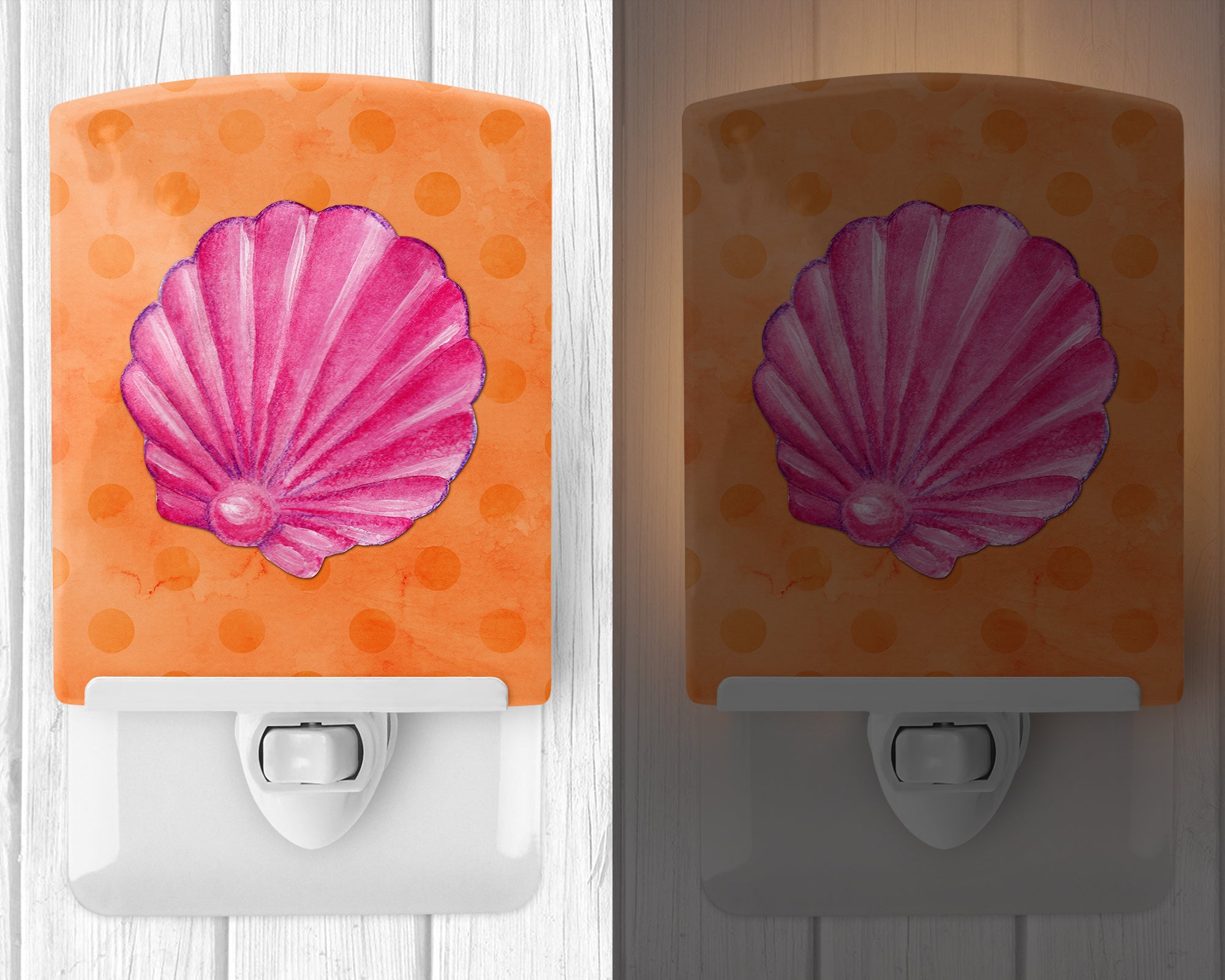 Pink Sea Shell Orange Polkadot Ceramic Night Light BB8243CNL - the-store.com