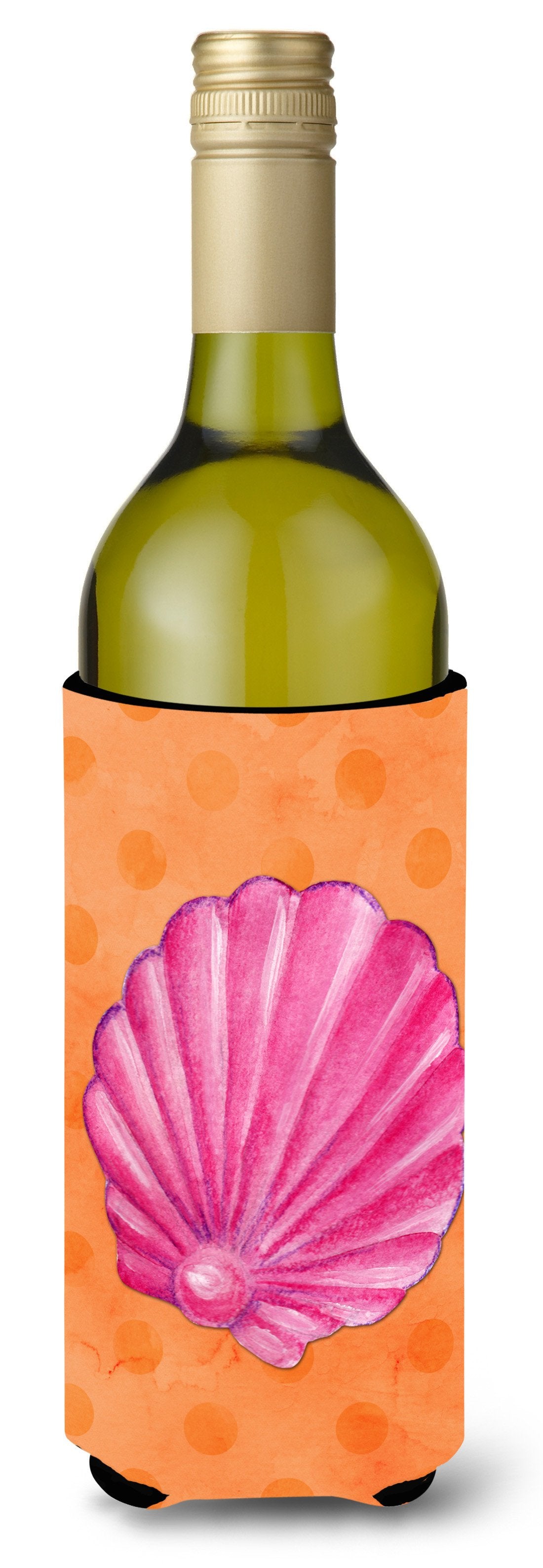Pink Sea Shell Orange Polkadot Wine Bottle Beverge Insulator Hugger BB8243LITERK by Caroline&#39;s Treasures