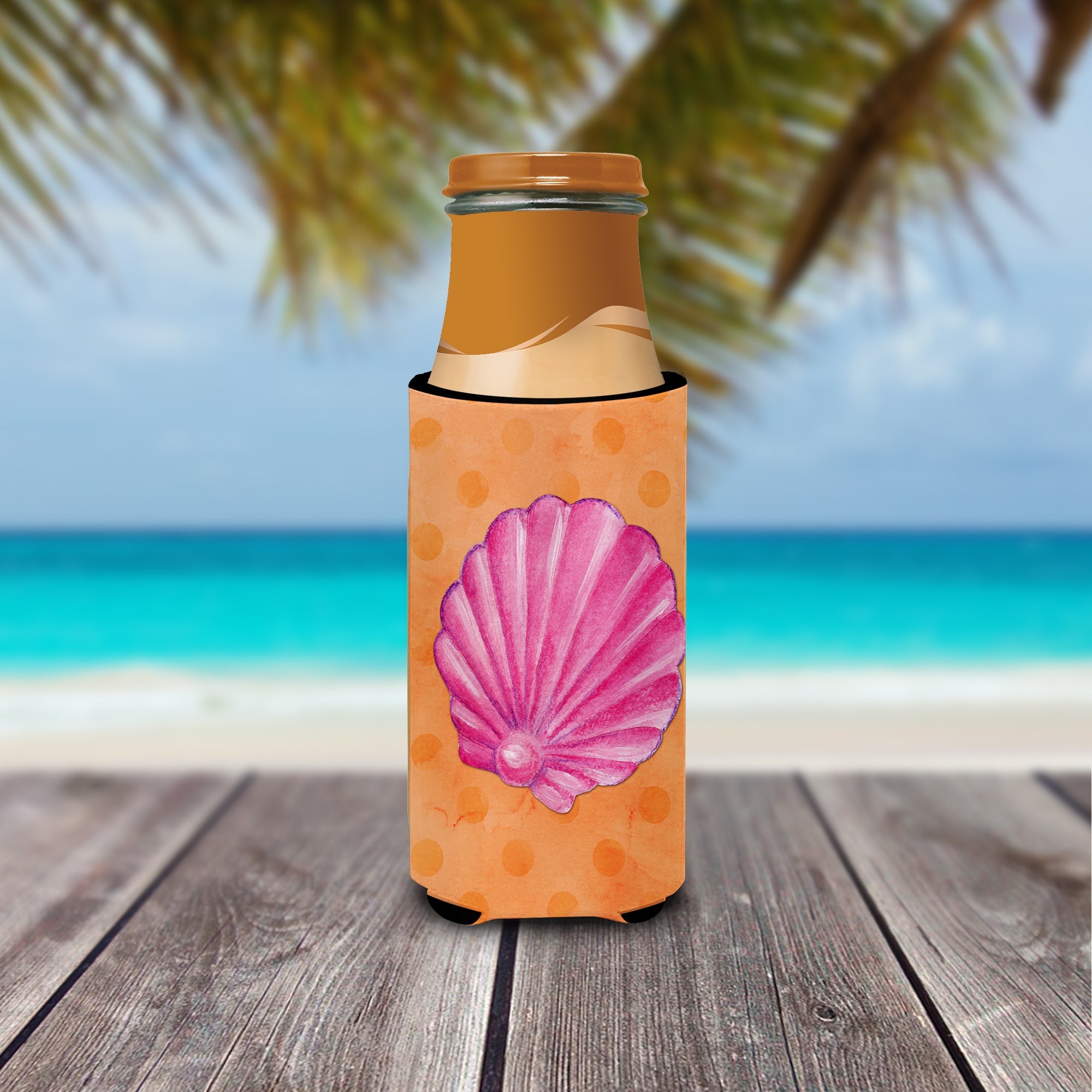 Pink Sea Shell Orange Polkadot  Ultra Hugger for slim cans BB8243MUK  the-store.com.