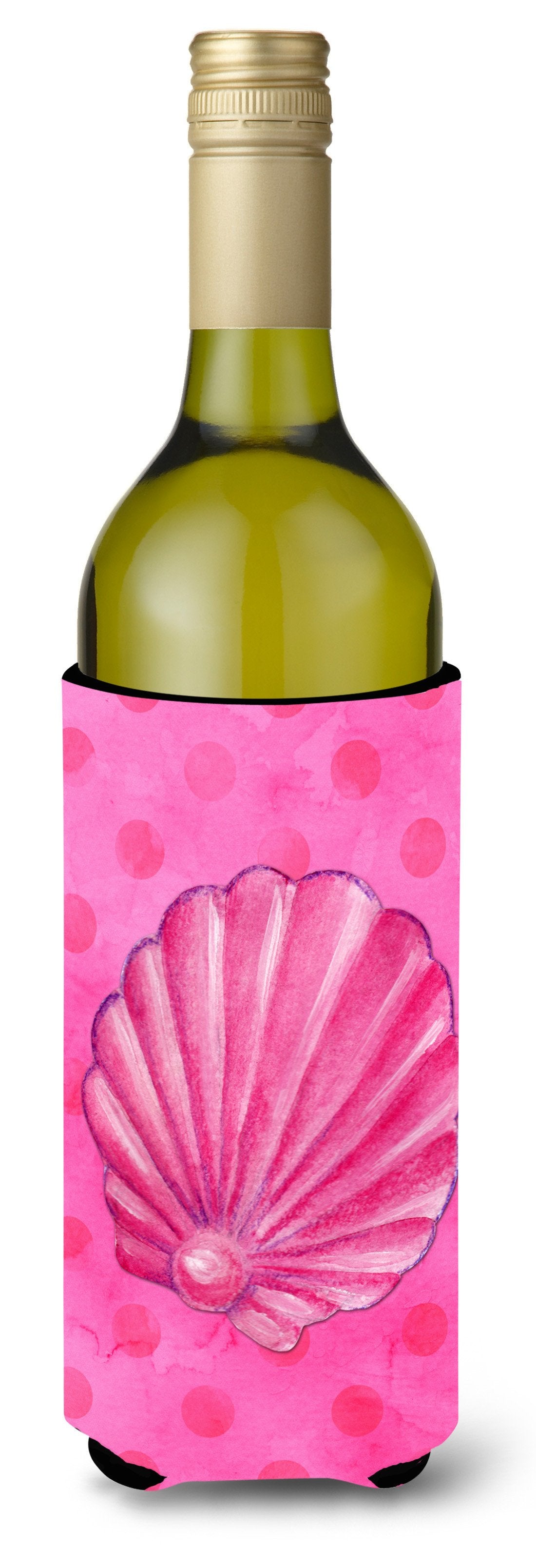 Pink Sea Shell Pink Polkadot Wine Bottle Beverge Insulator Hugger BB8244LITERK by Caroline&#39;s Treasures