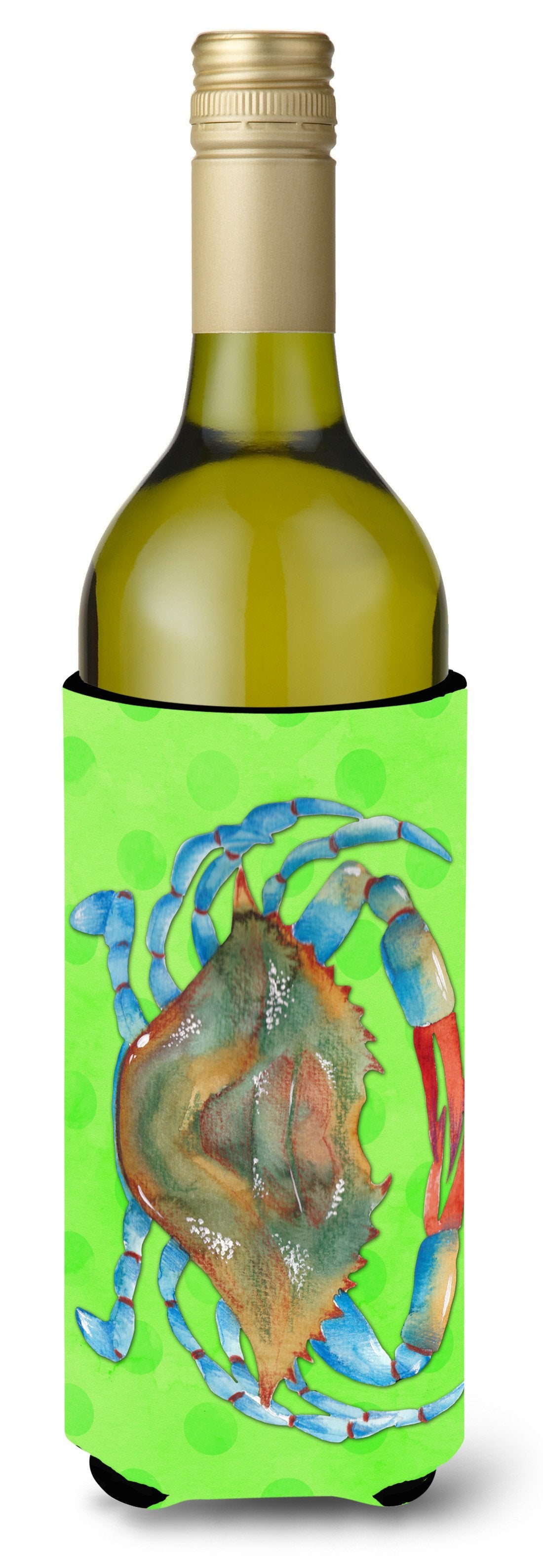 Blue Crab Green Polkadot Wine Bottle Beverge Insulator Hugger BB8245LITERK by Caroline&#39;s Treasures