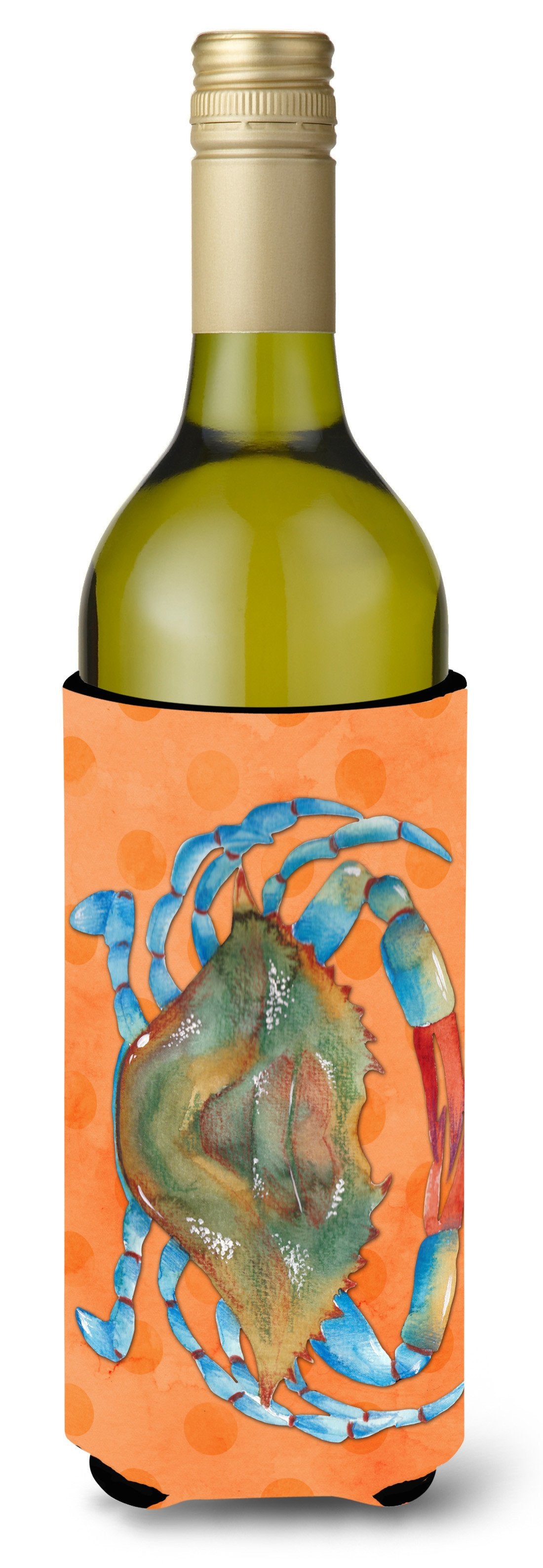 Blue Crab Orange Polkadot Wine Bottle Beverge Insulator Hugger BB8248LITERK by Caroline&#39;s Treasures