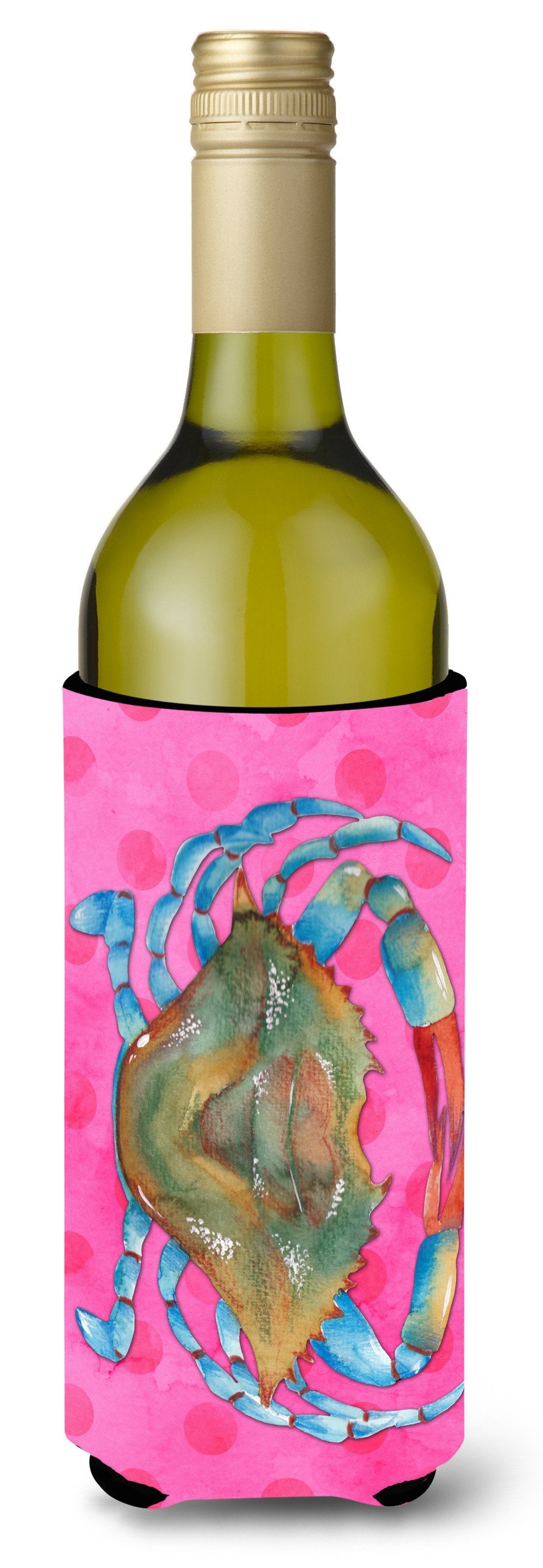 Blue Crab Pink Polkadot Wine Bottle Beverge Insulator Hugger BB8249LITERK by Caroline&#39;s Treasures