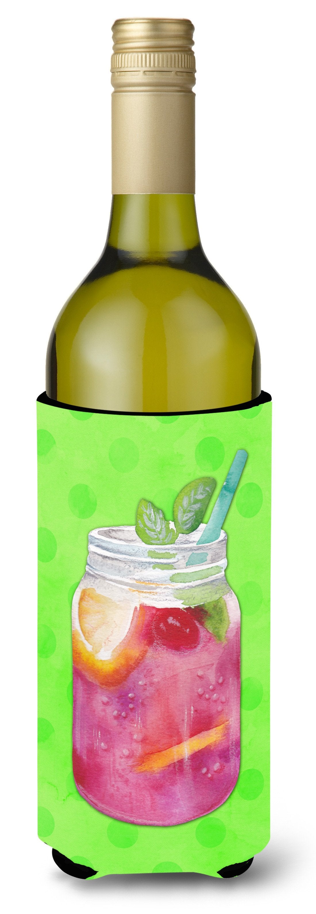 Mason Jar Cocktail Green Polkadot Wine Bottle Beverge Insulator Hugger BB8250LITERK by Caroline&#39;s Treasures