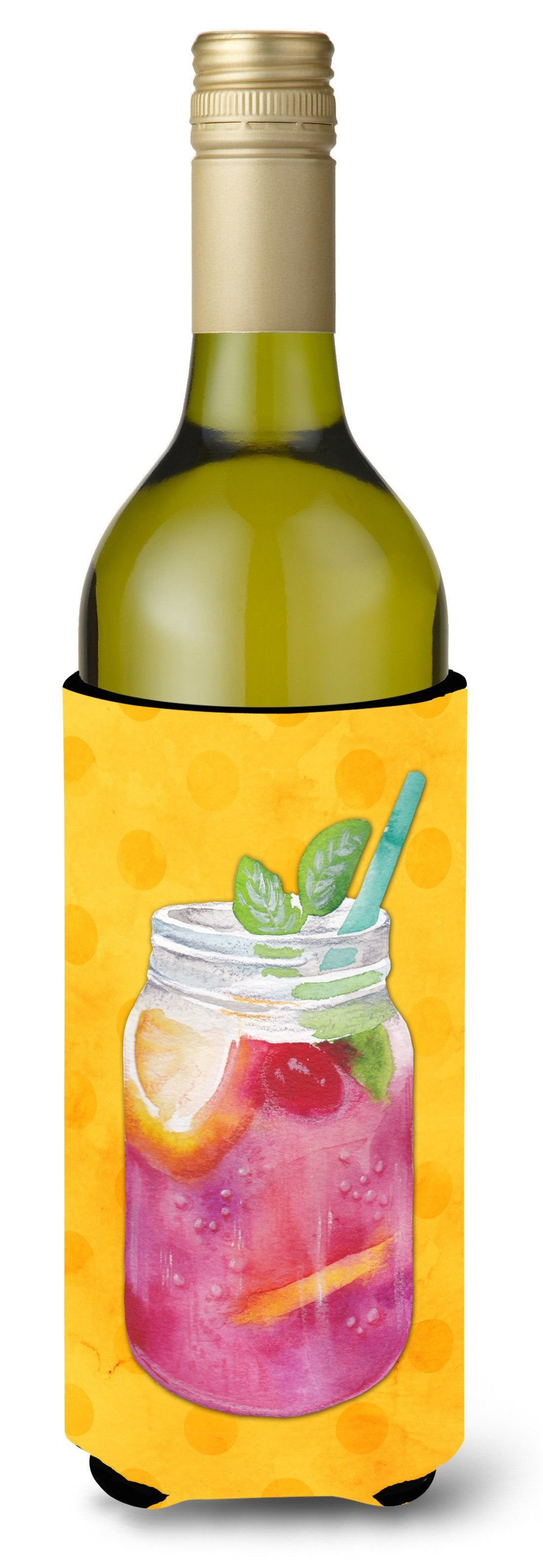 Mason Jar Cocktail Yellow Polkadot Wine Bottle Beverge Insulator Hugger BB8252LITERK by Caroline&#39;s Treasures