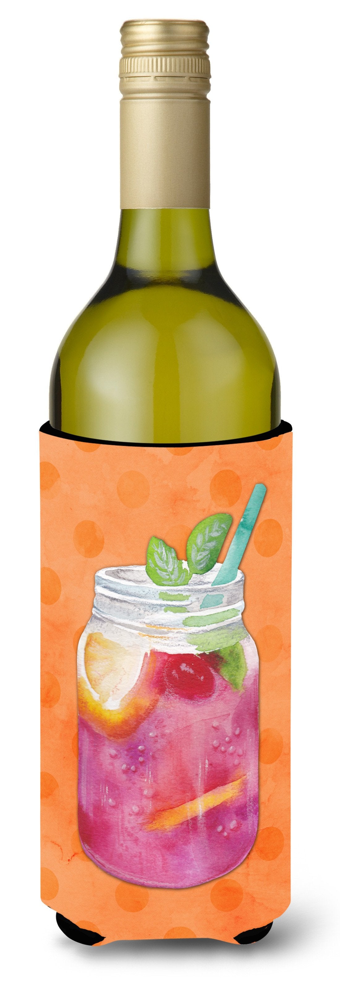 Mason Jar Cocktail Orange Polkadot Wine Bottle Beverge Insulator Hugger BB8253LITERK by Caroline&#39;s Treasures