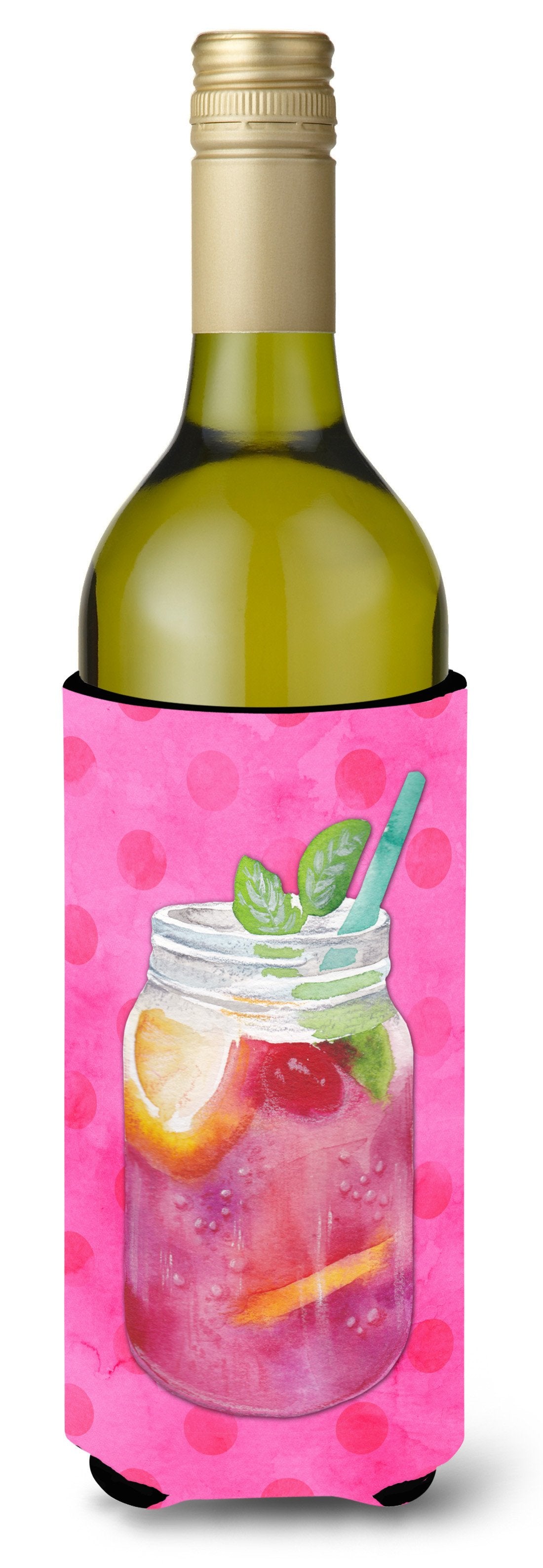 Mason Jar Cocktail Pink Polkadot Wine Bottle Beverge Insulator Hugger BB8254LITERK by Caroline&#39;s Treasures