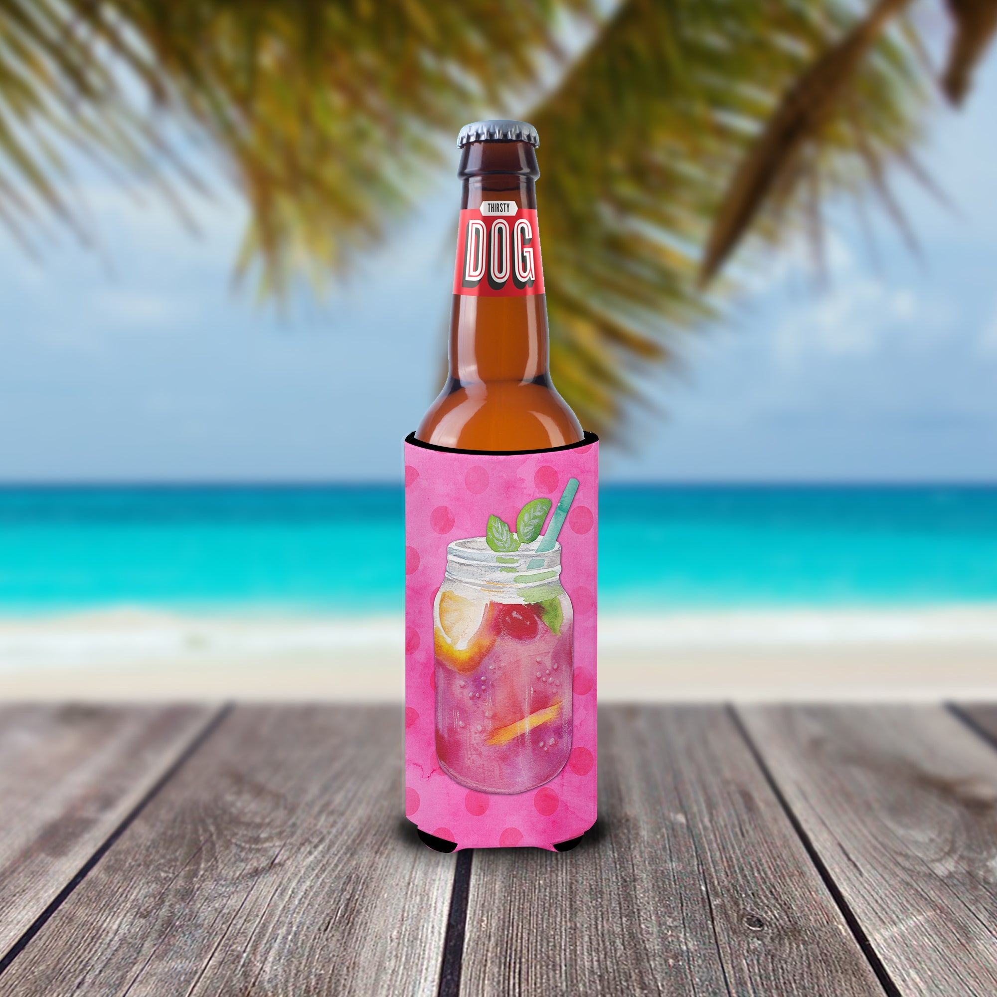 Mason Jar Cocktail Pink Polkadot  Ultra Hugger for slim cans BB8254MUK