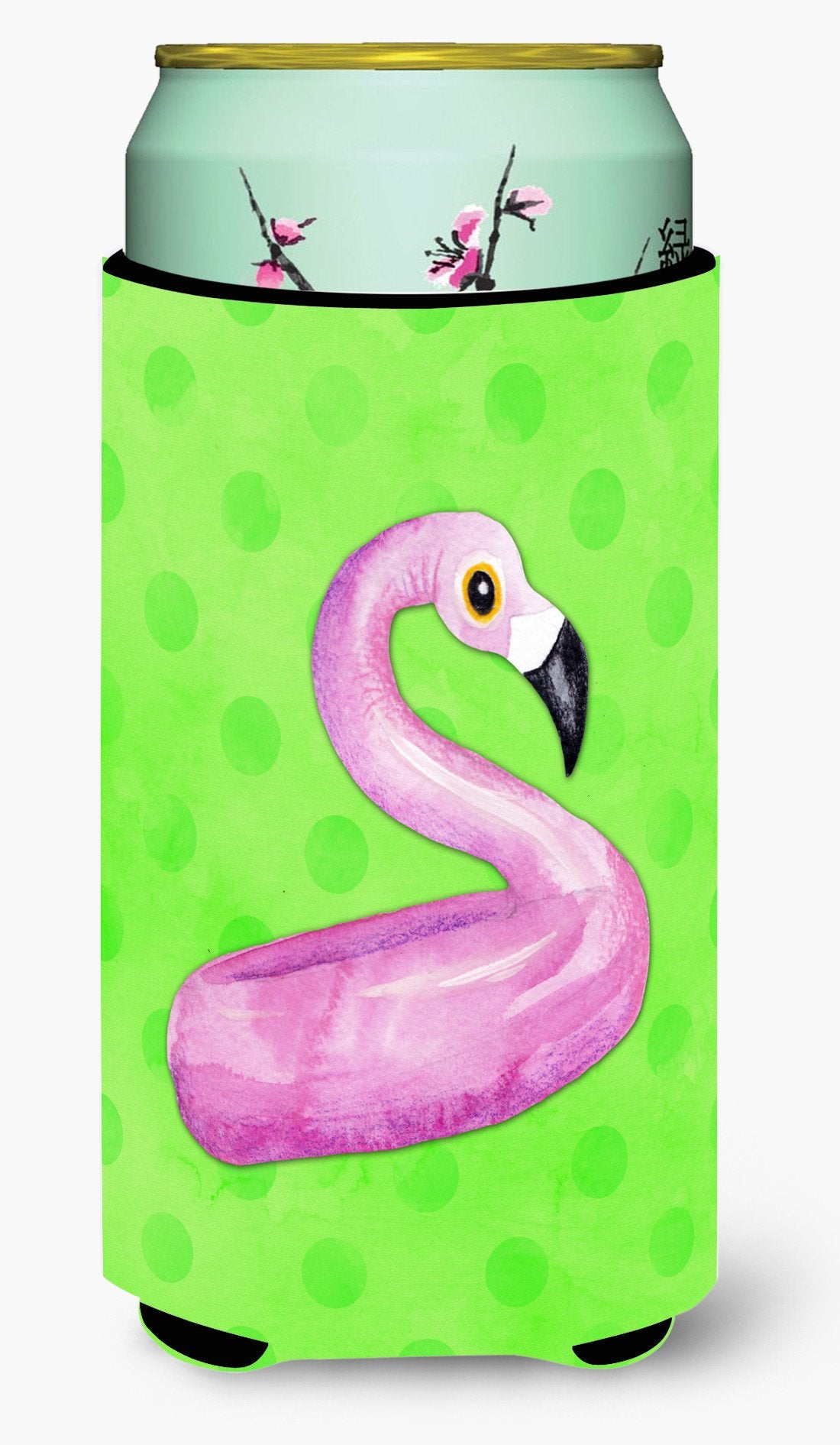 Flamingo Floaty Green Polkadot Tall Boy Beverage Insulator Hugger BB8255TBC by Caroline&#39;s Treasures