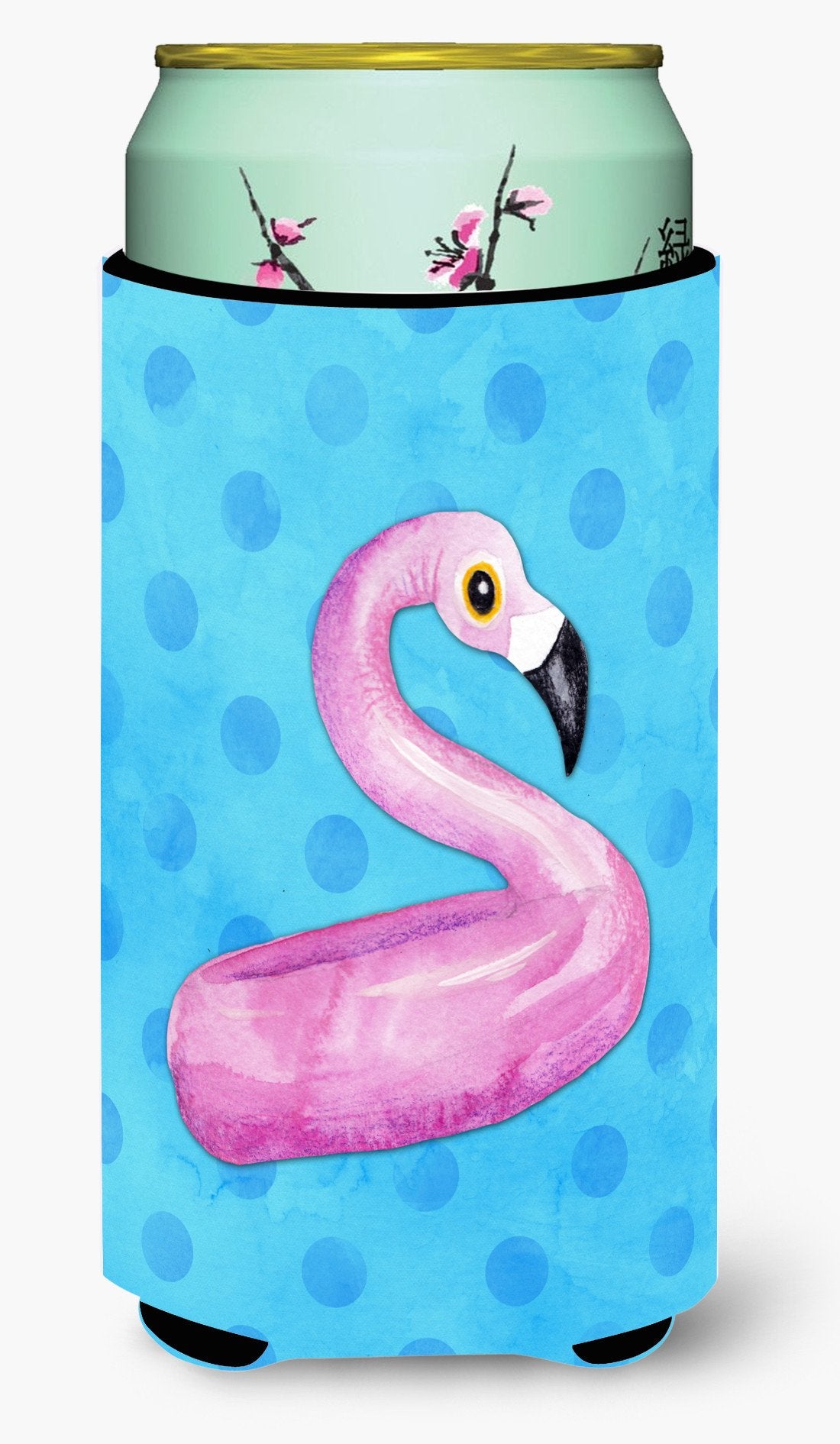 Flamingo Floaty Blue Polkadot Tall Boy Beverage Insulator Hugger BB8256TBC by Caroline&#39;s Treasures