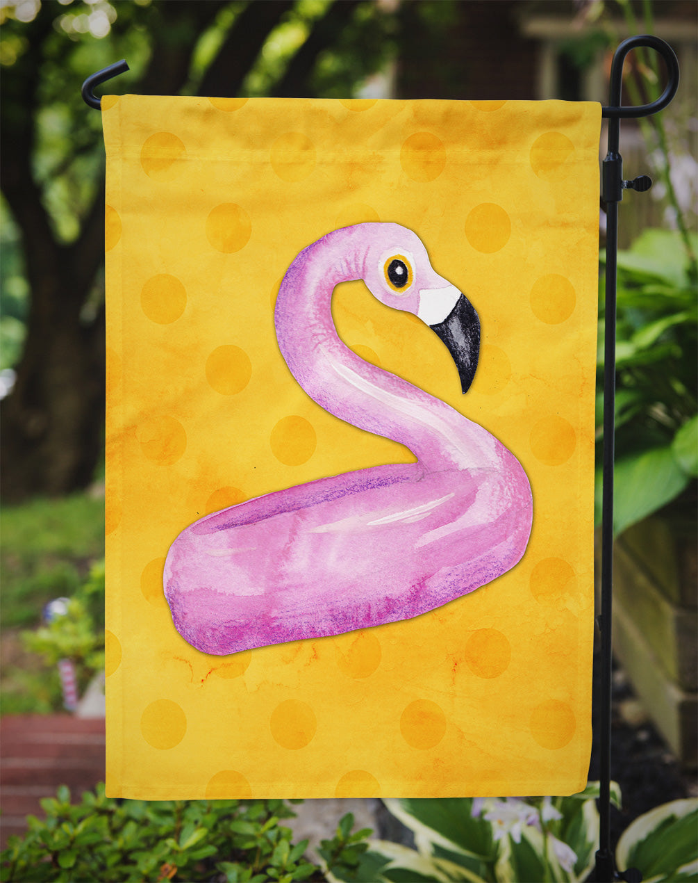 Flamingo Floaty Yellow Polkadot Flag Garden Size BB8257GF