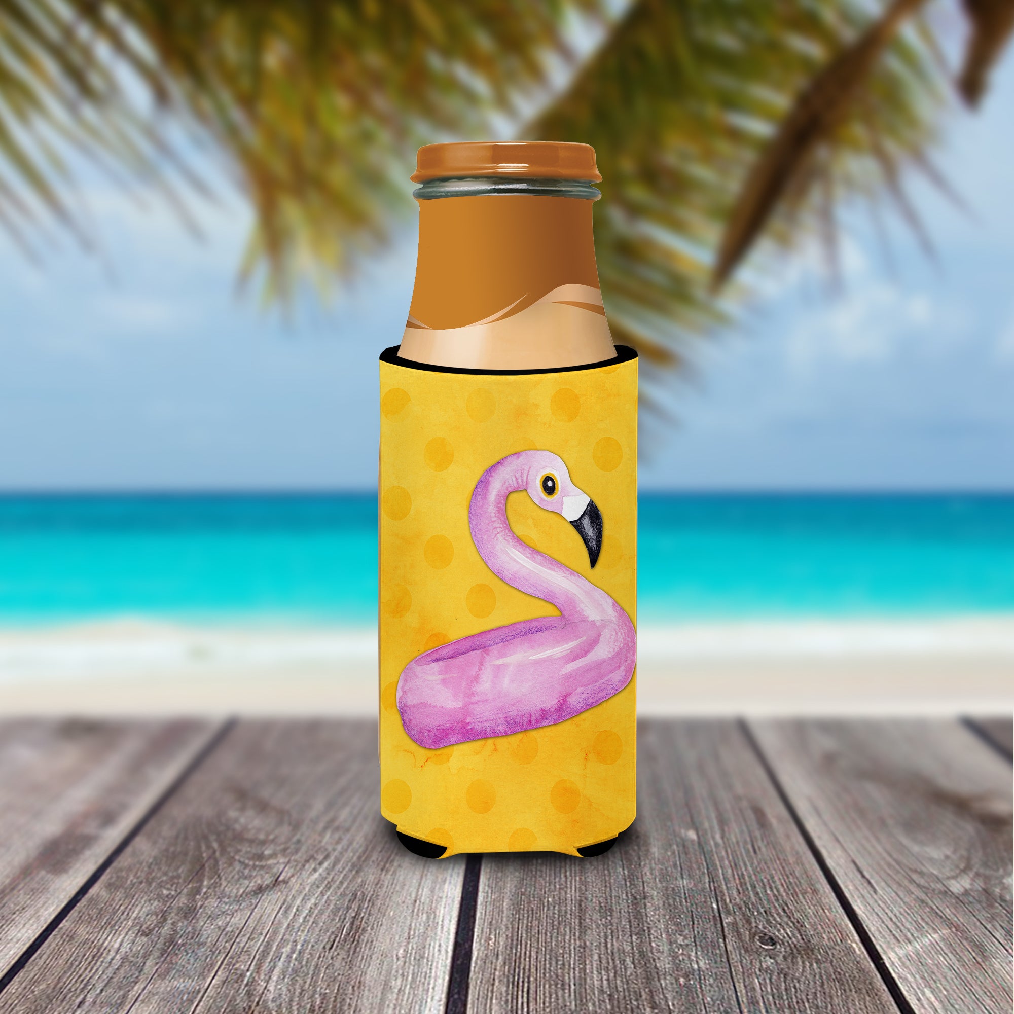 Flamingo Floaty Yellow Polkadot  Ultra Hugger for slim cans BB8257MUK  the-store.com.