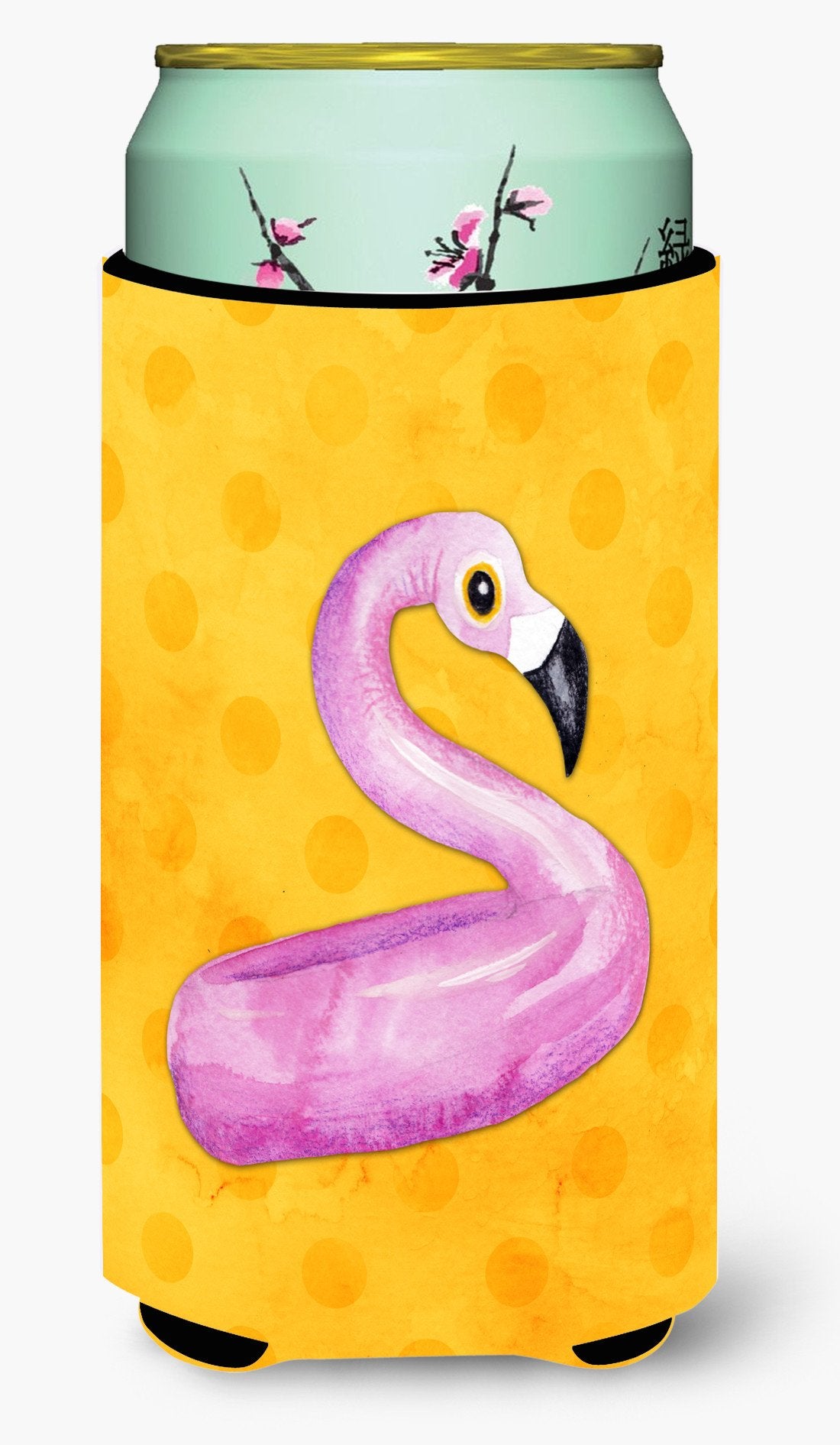 Flamingo Floaty Yellow Polkadot Tall Boy Beverage Insulator Hugger BB8257TBC by Caroline&#39;s Treasures