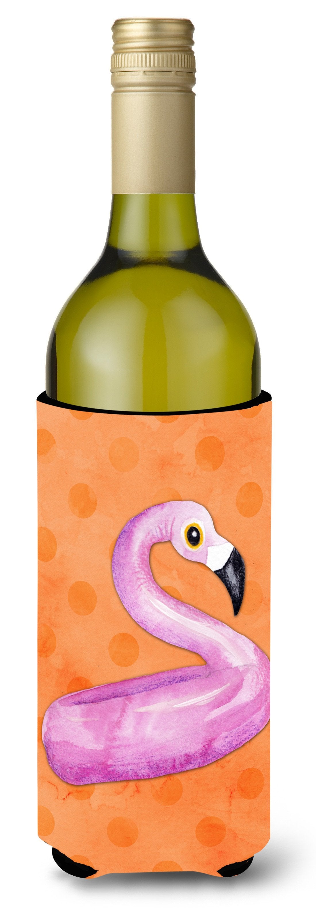 Flamingo Floaty Orange Polkadot Wine Bottle Beverge Insulator Hugger BB8258LITERK by Caroline&#39;s Treasures