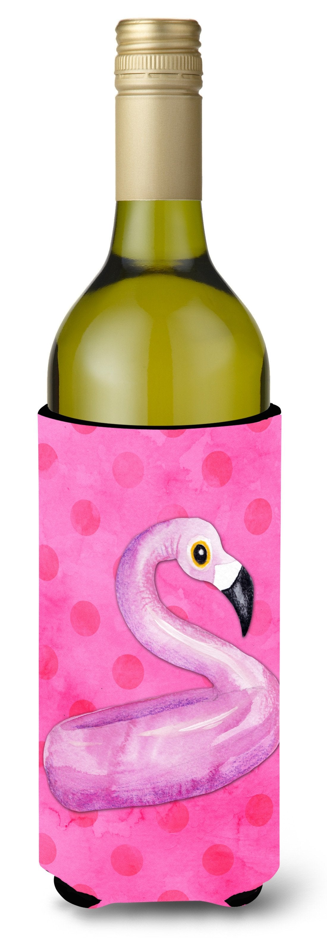 Flamingo Floaty Pink Polkadot Wine Bottle Beverge Insulator Hugger BB8259LITERK by Caroline&#39;s Treasures