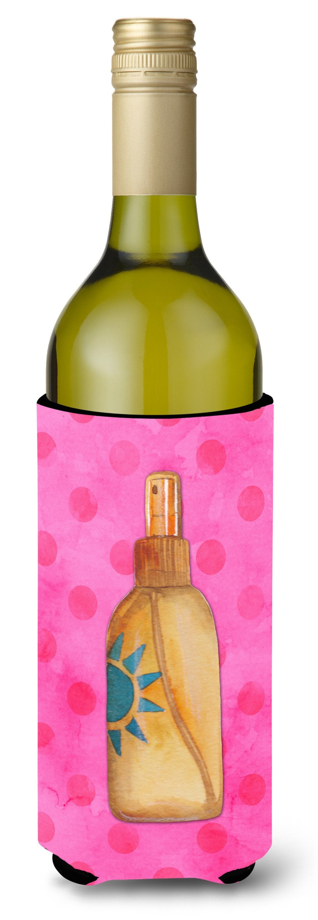 Message in a Bottle Pink Polkadot Wine Bottle Beverge Insulator Hugger BB8264LITERK by Caroline&#39;s Treasures