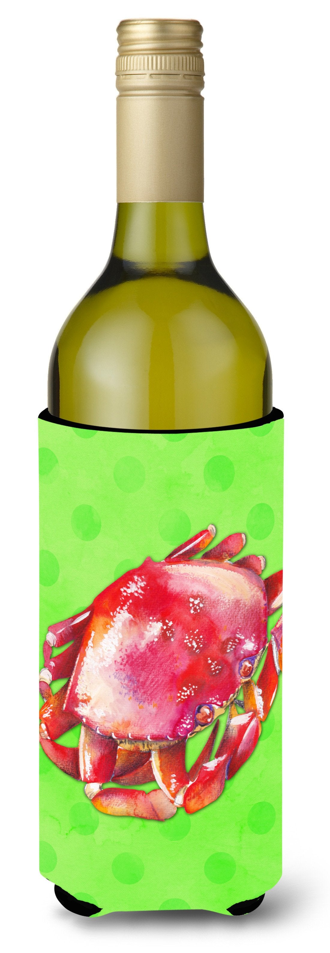 Crab Green Polkadot Wine Bottle Beverge Insulator Hugger BB8265LITERK by Caroline&#39;s Treasures