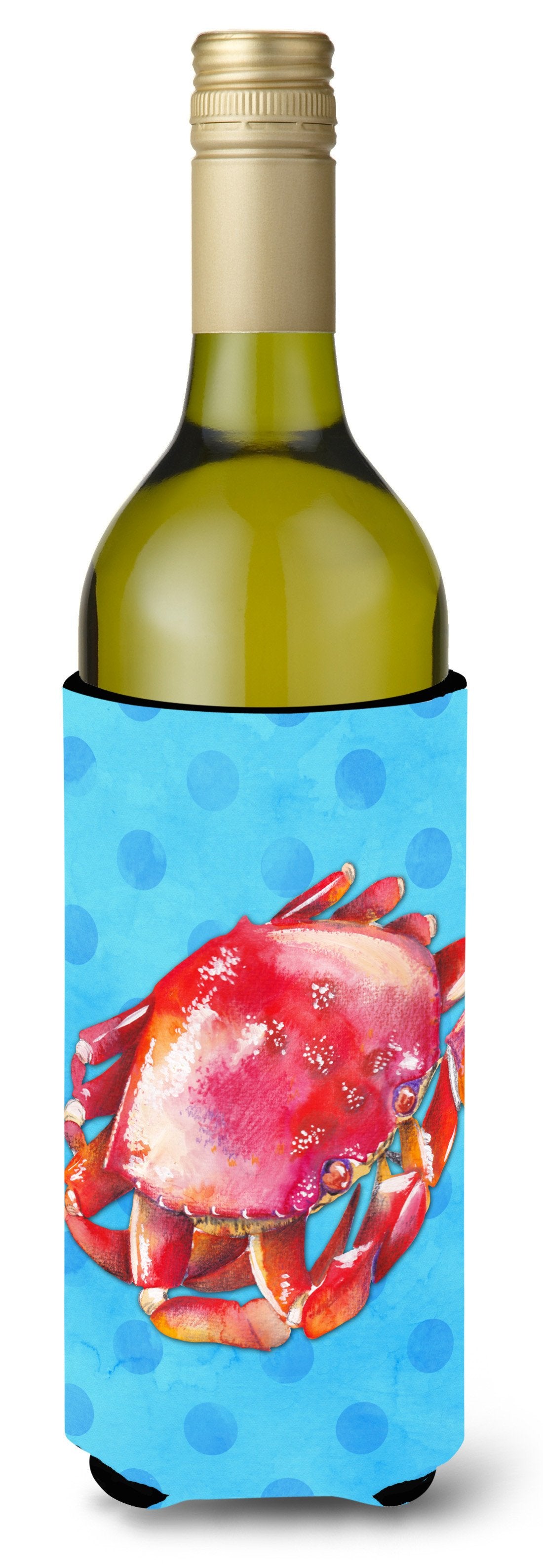 Crab Blue Polkadot Wine Bottle Beverge Insulator Hugger BB8266LITERK by Caroline&#39;s Treasures