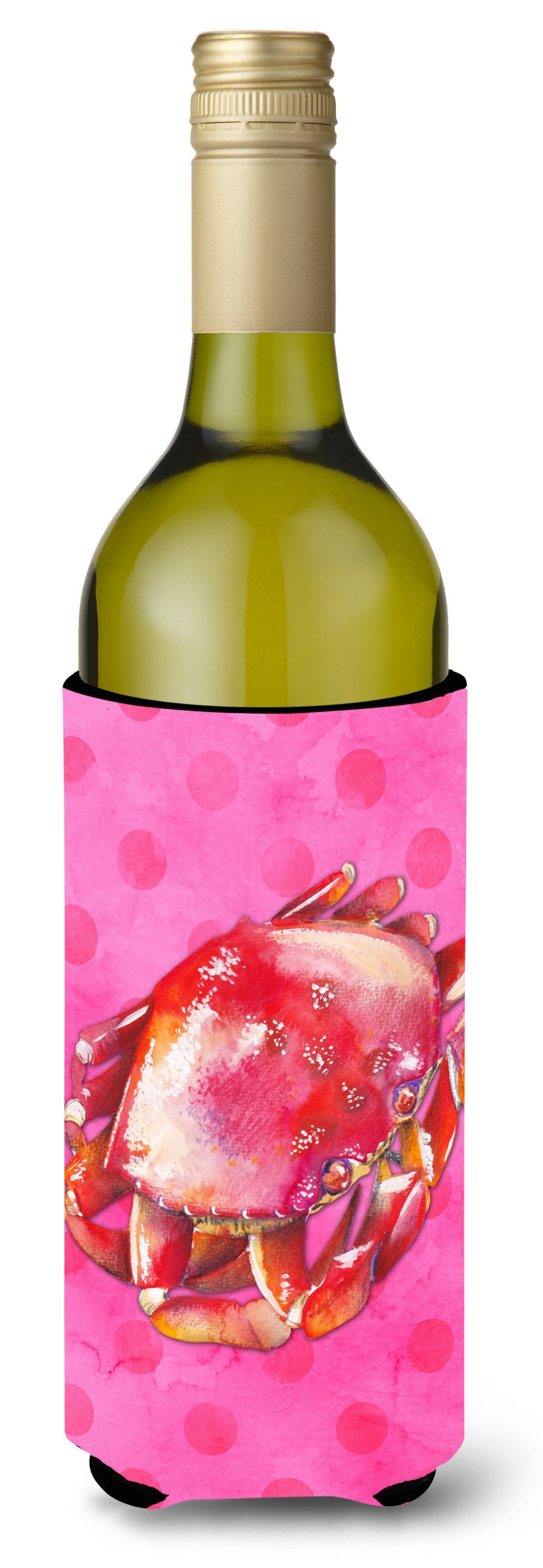 Crab Pink Polkadot Wine Bottle Beverge Insulator Hugger BB8269LITERK by Caroline&#39;s Treasures