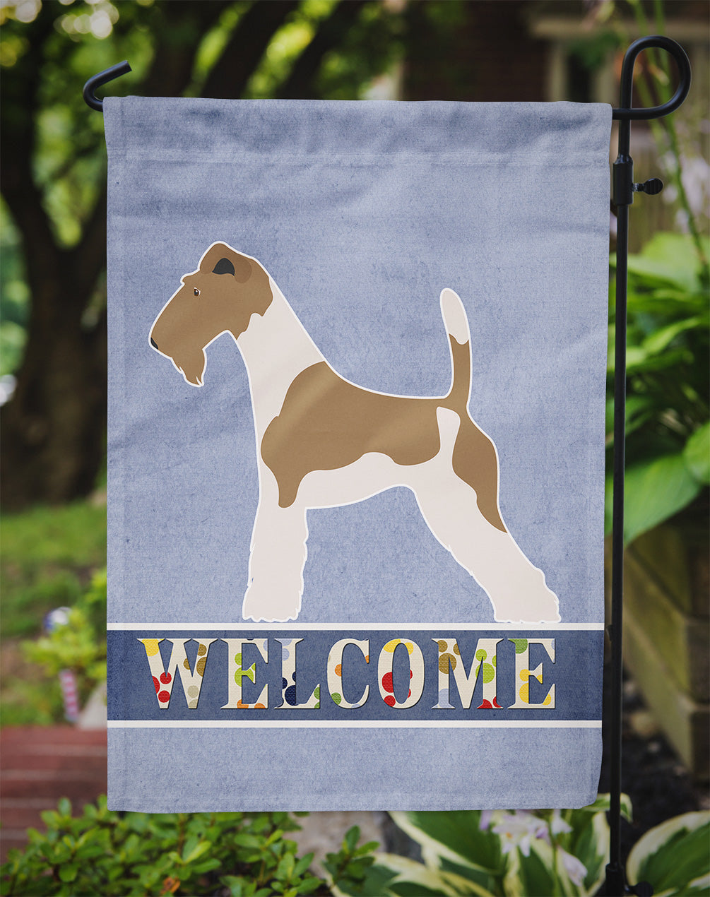 Wire Fox Terrier Welcome Flag Garden Size BB8284GF  the-store.com.