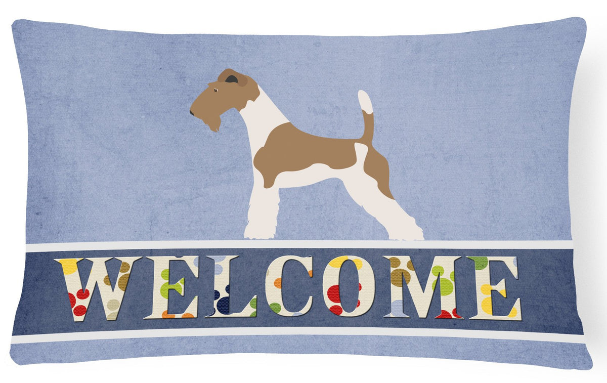 Wire Fox Terrier Welcome Canvas Fabric Decorative Pillow BB8284PW1216 by Caroline&#39;s Treasures