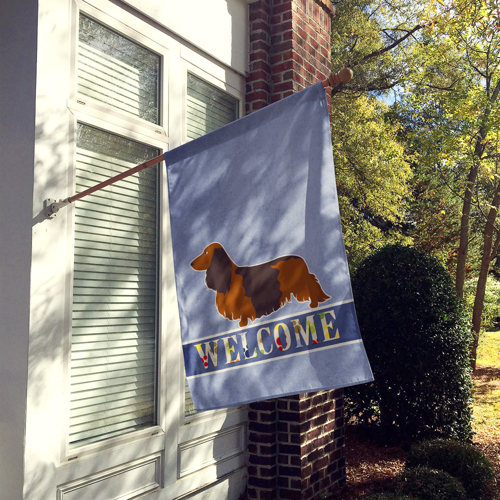 Longhaired Dachshund Welcome Flag Canvas House Size BB8287CHF  the-store.com.